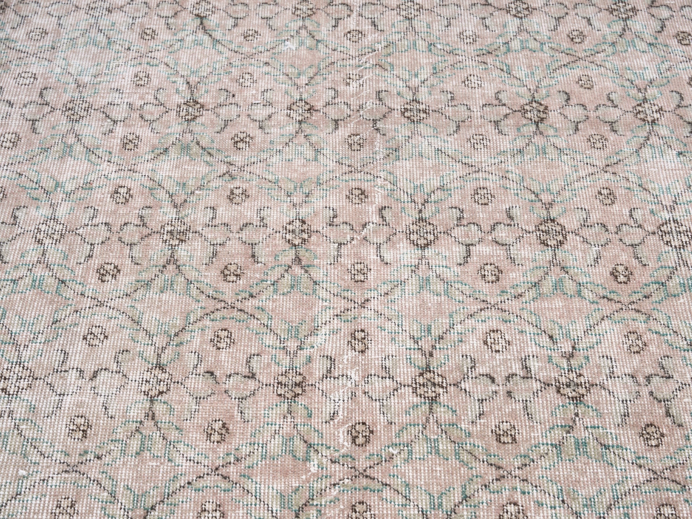 Turkish Isparta area rug in cream and dusty rose, view 4 of 10