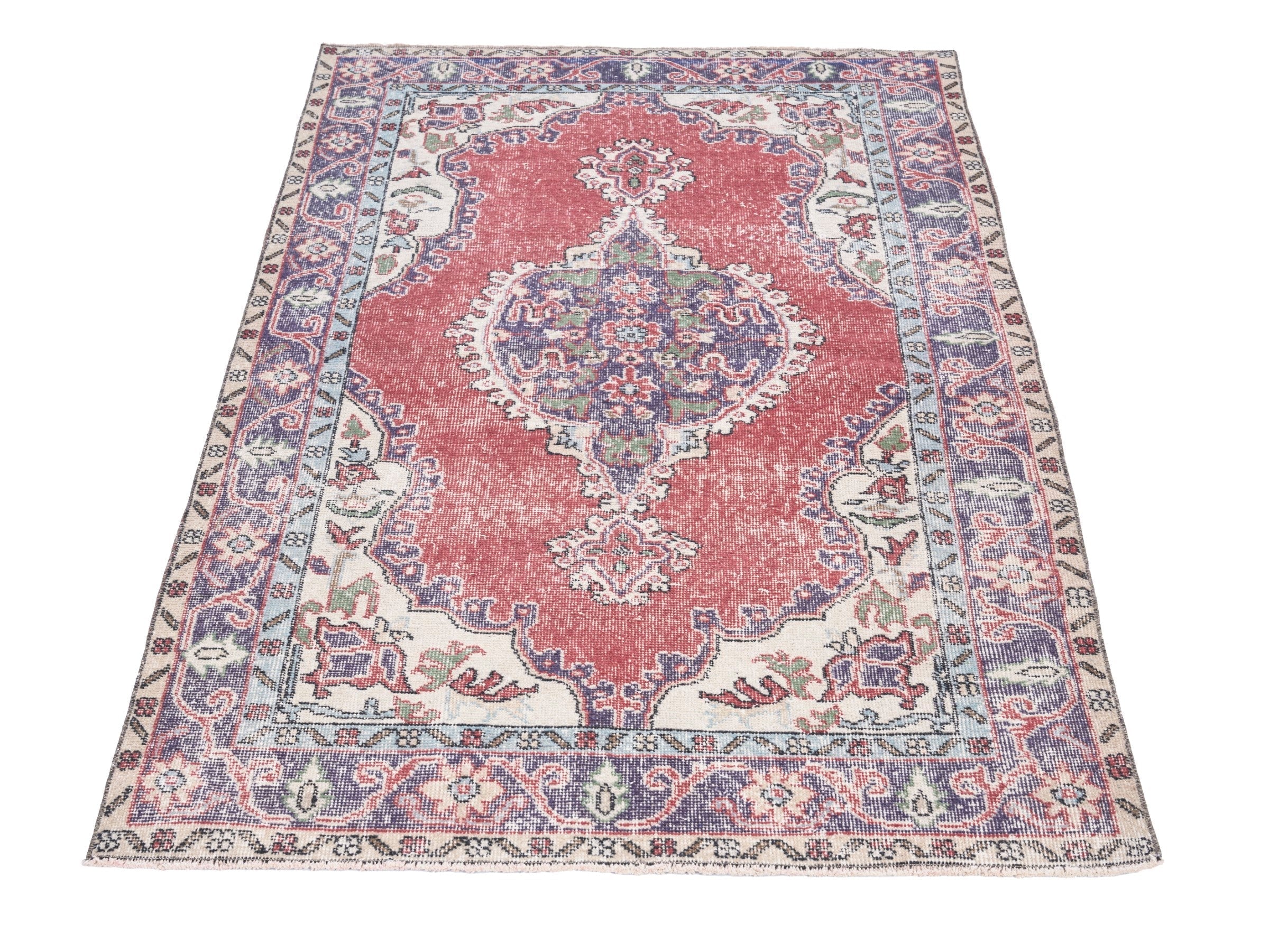 Turkish Isparta area rug in rose and navy, view 2 of 10
