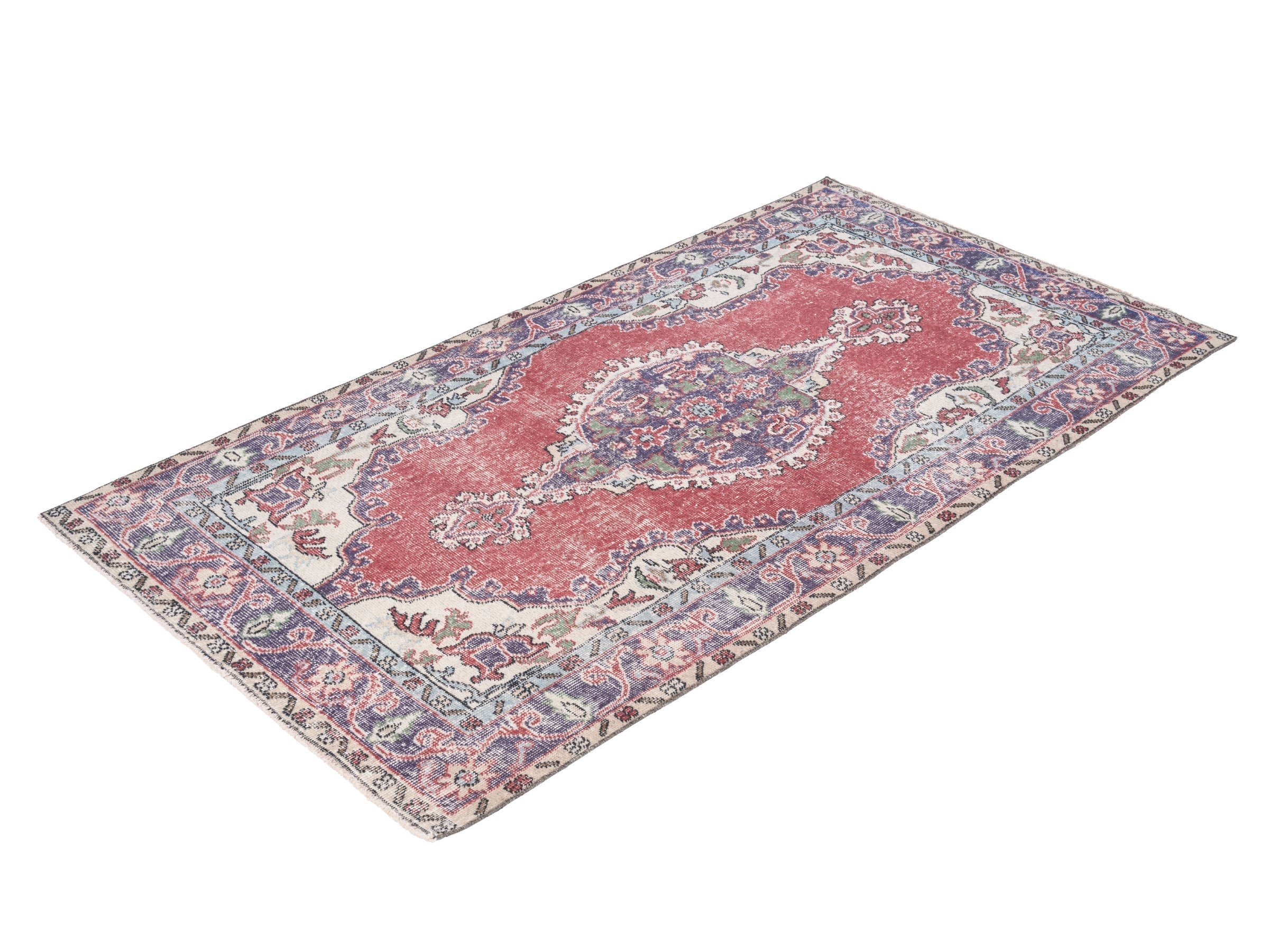Turkish Isparta area rug in rose and navy, view 3 of 10