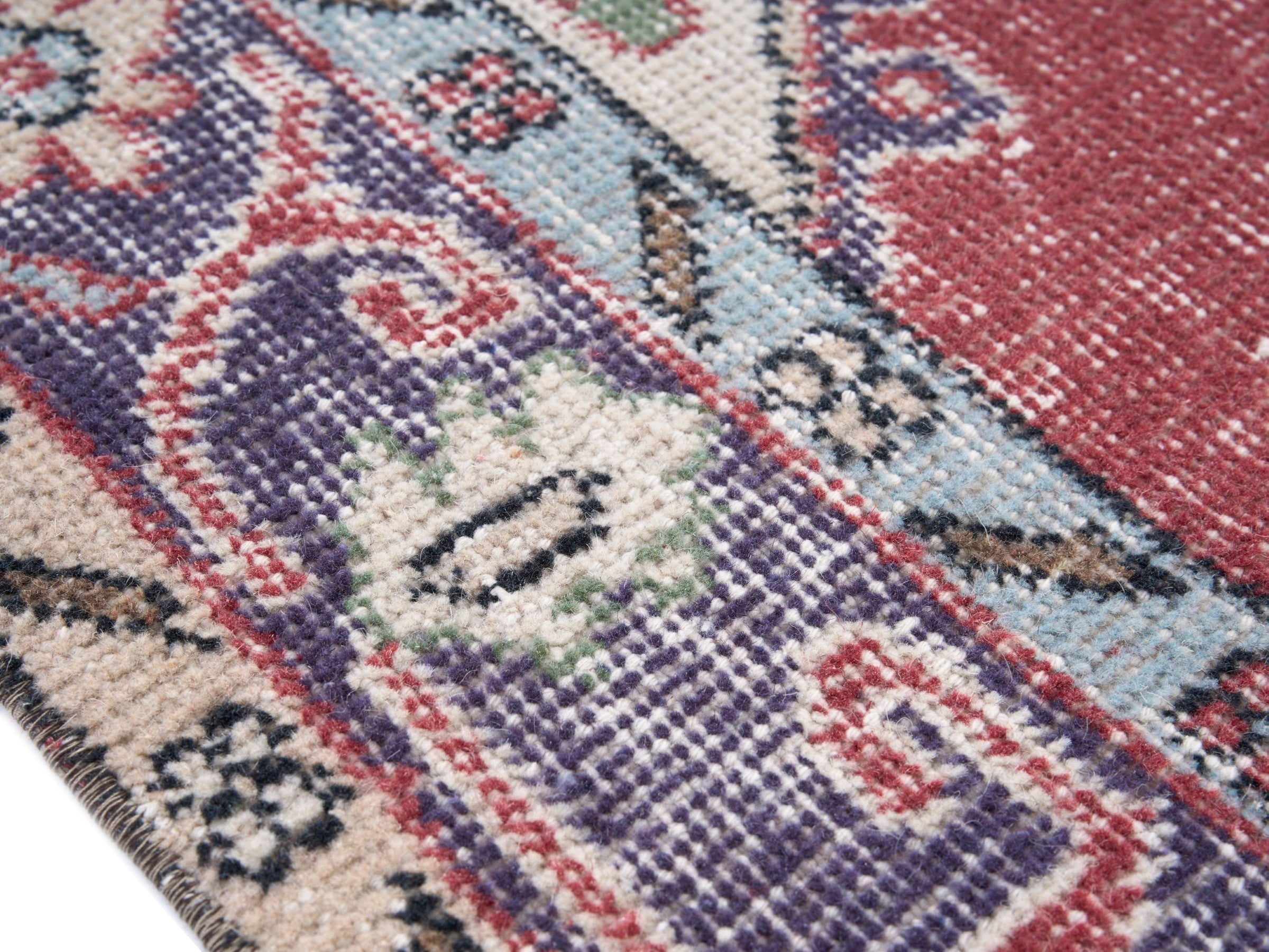 Turkish Isparta area rug in rose and navy, view 6 of 10