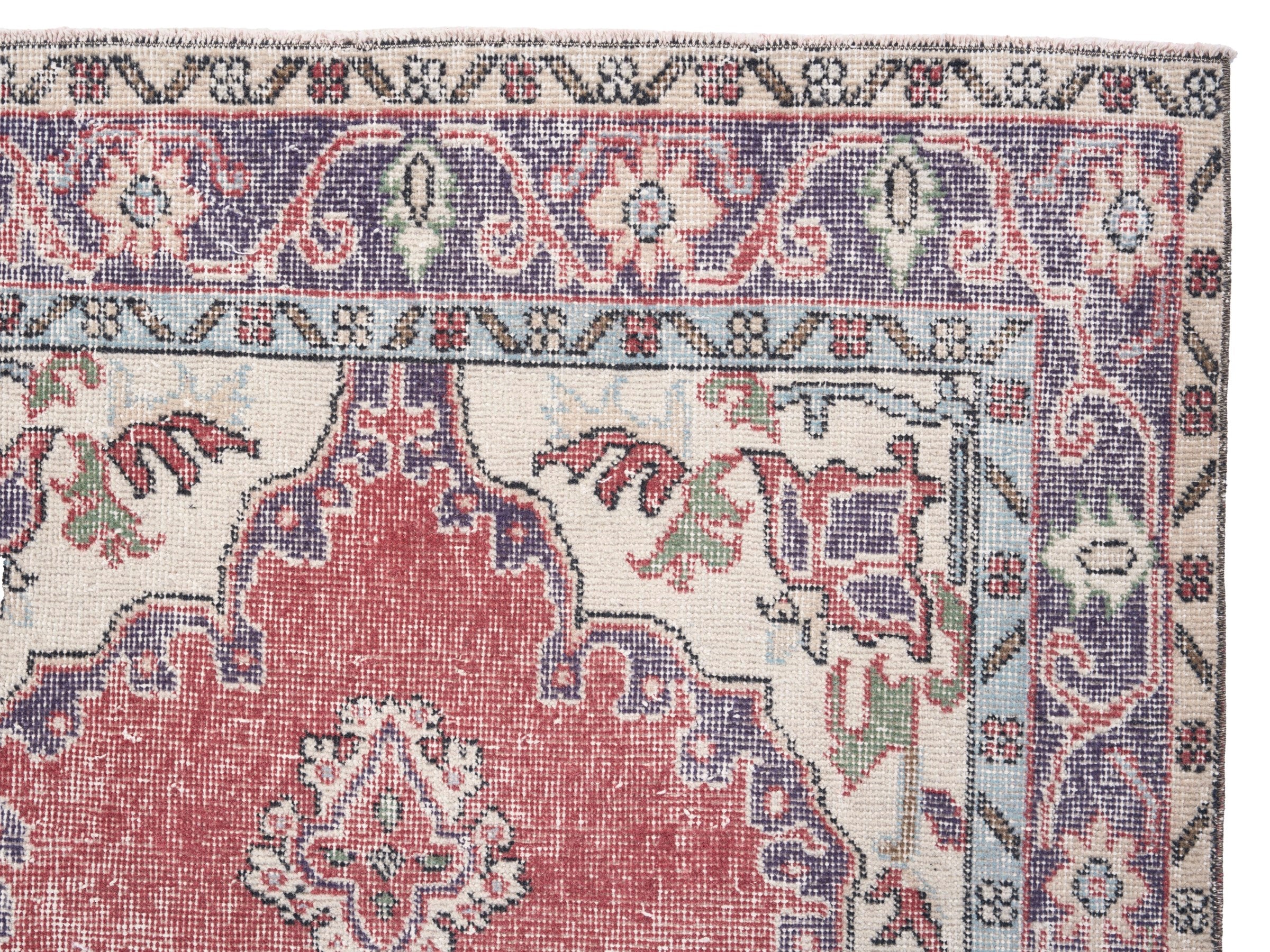 Turkish Isparta area rug in rose and navy, view 8 of 10