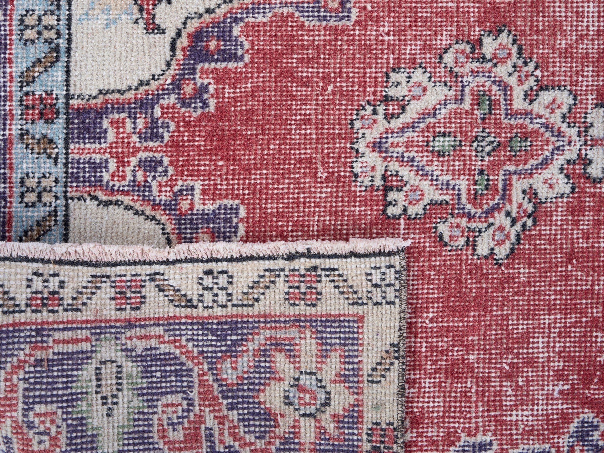 Turkish Isparta area rug in rose and navy, view 10 of 10