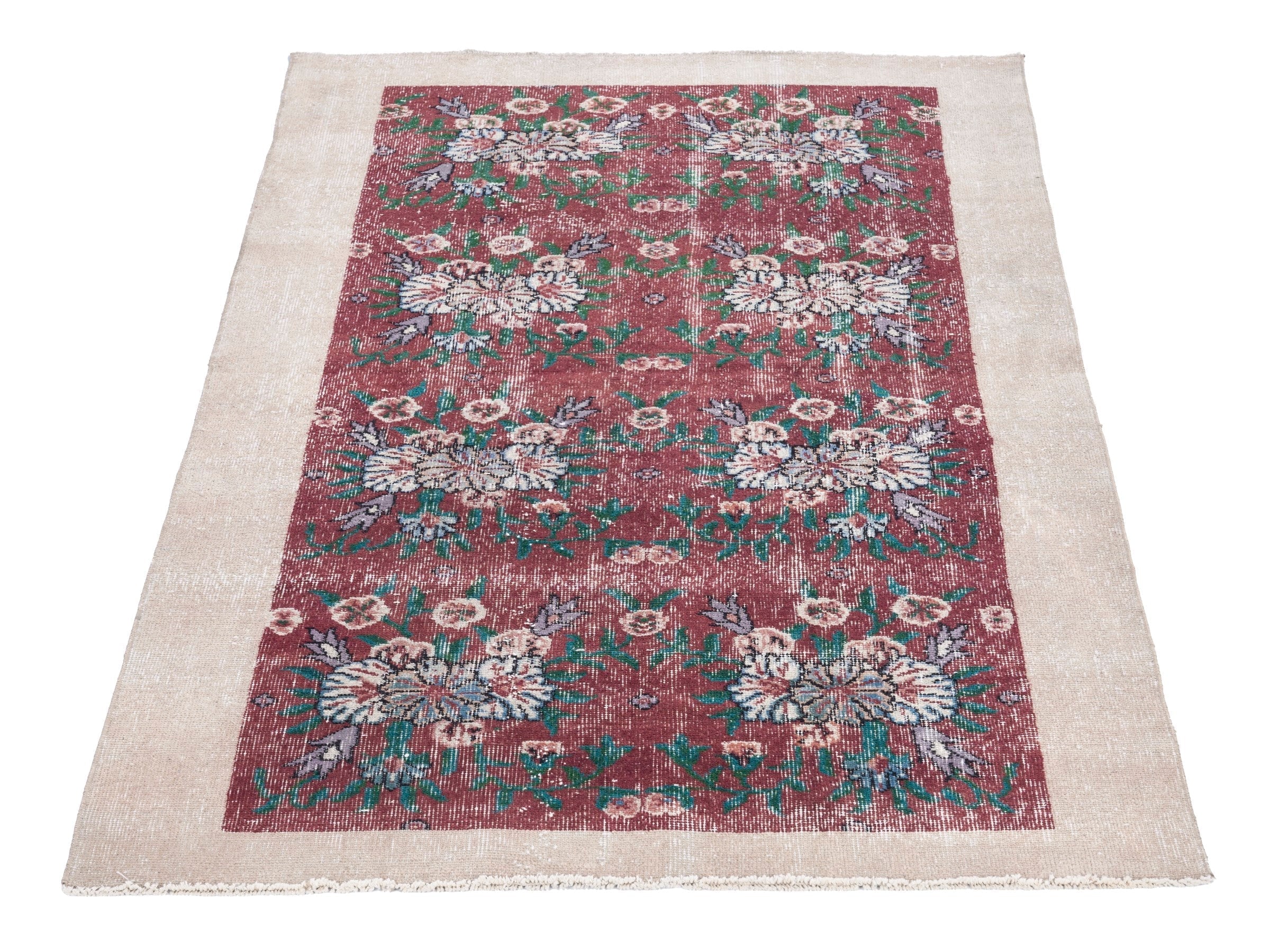 Turkish Isparta accent rug in burgundy and off-white, view 2 of 10