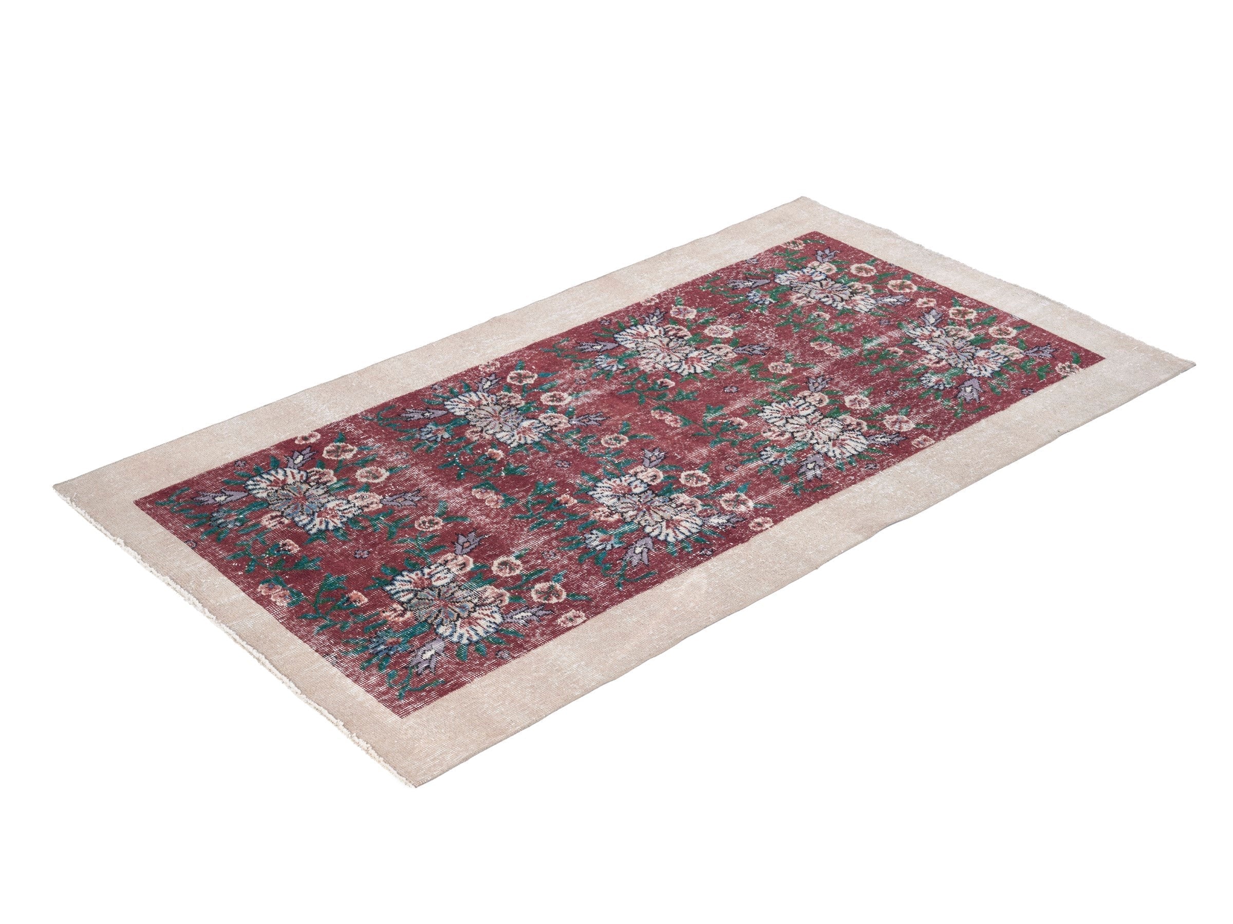Turkish Isparta accent rug in burgundy and off-white, view 3 of 10