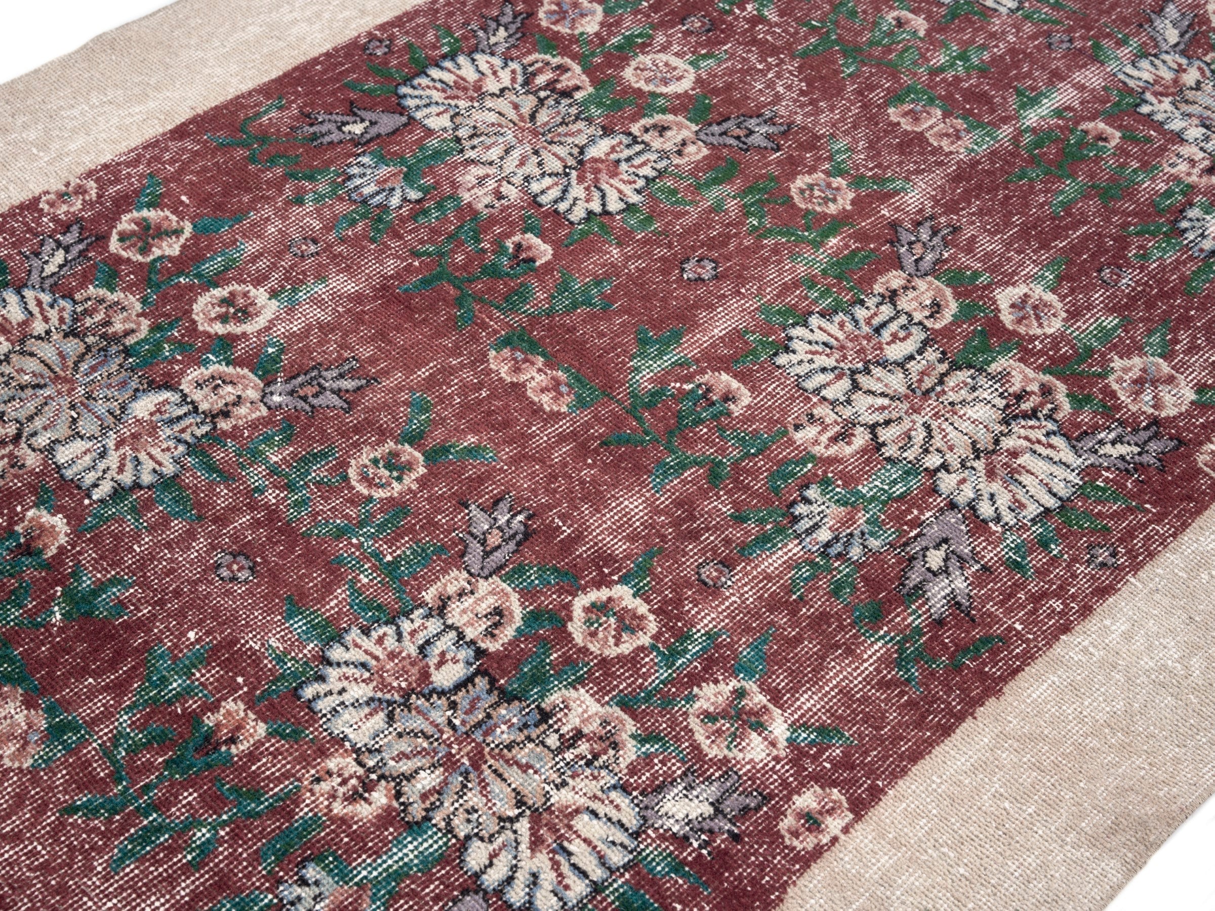 Turkish Isparta accent rug in burgundy and off-white, view 5 of 10