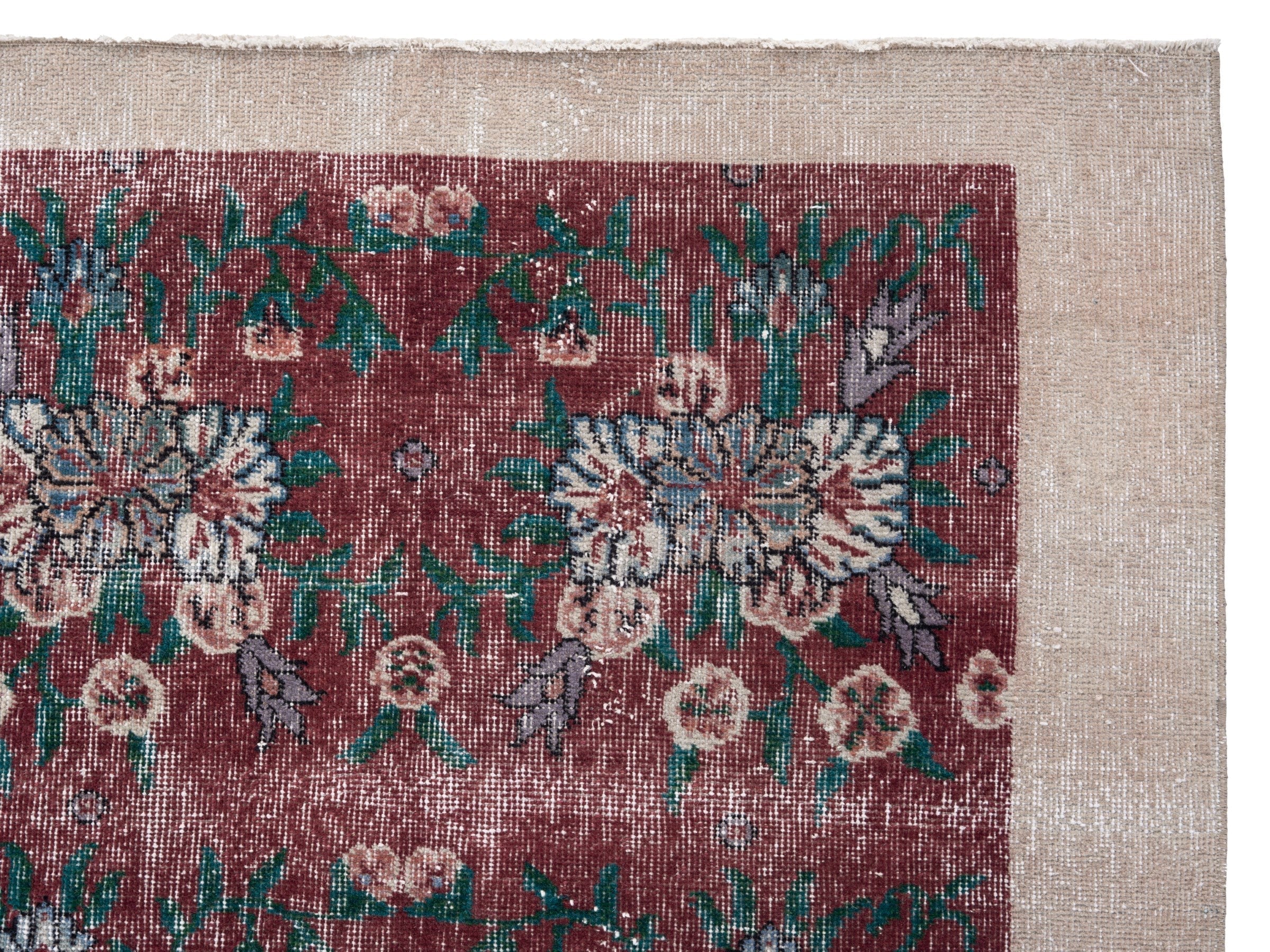 Turkish Isparta accent rug in burgundy and off-white, view 8 of 10