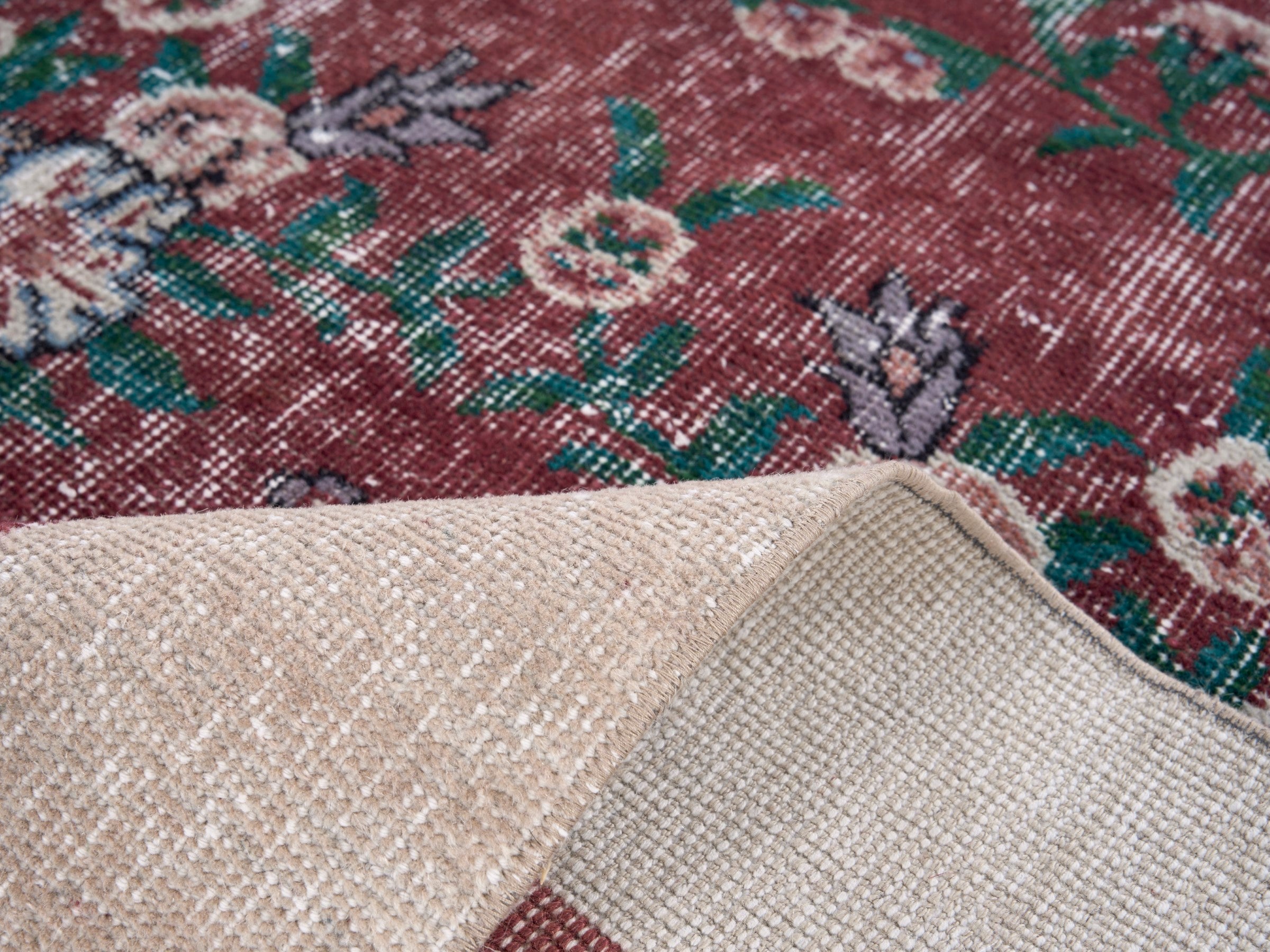 Turkish Isparta accent rug in burgundy and off-white, view 9 of 10