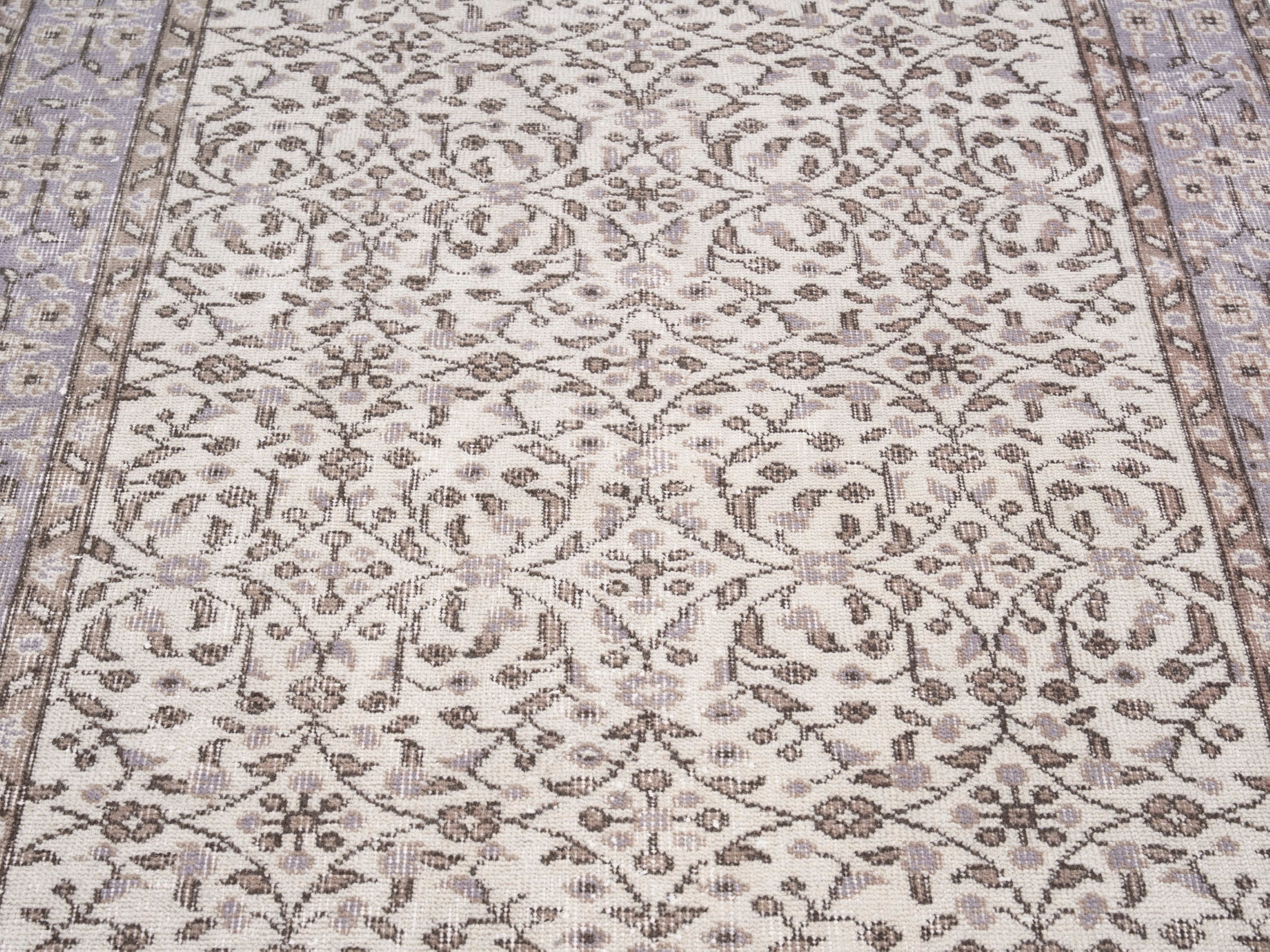 Turkish Isparta area rug in cream and dusty rose, view 4 of 10