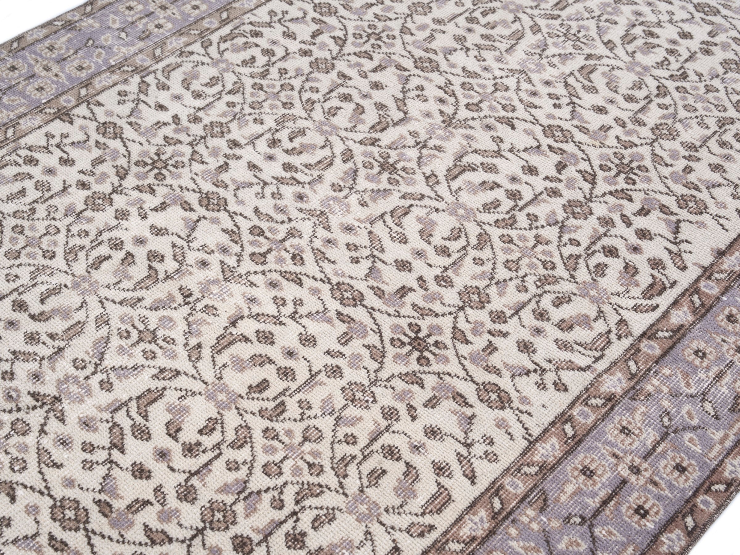 Turkish Isparta area rug in cream and dusty rose, view 5 of 10