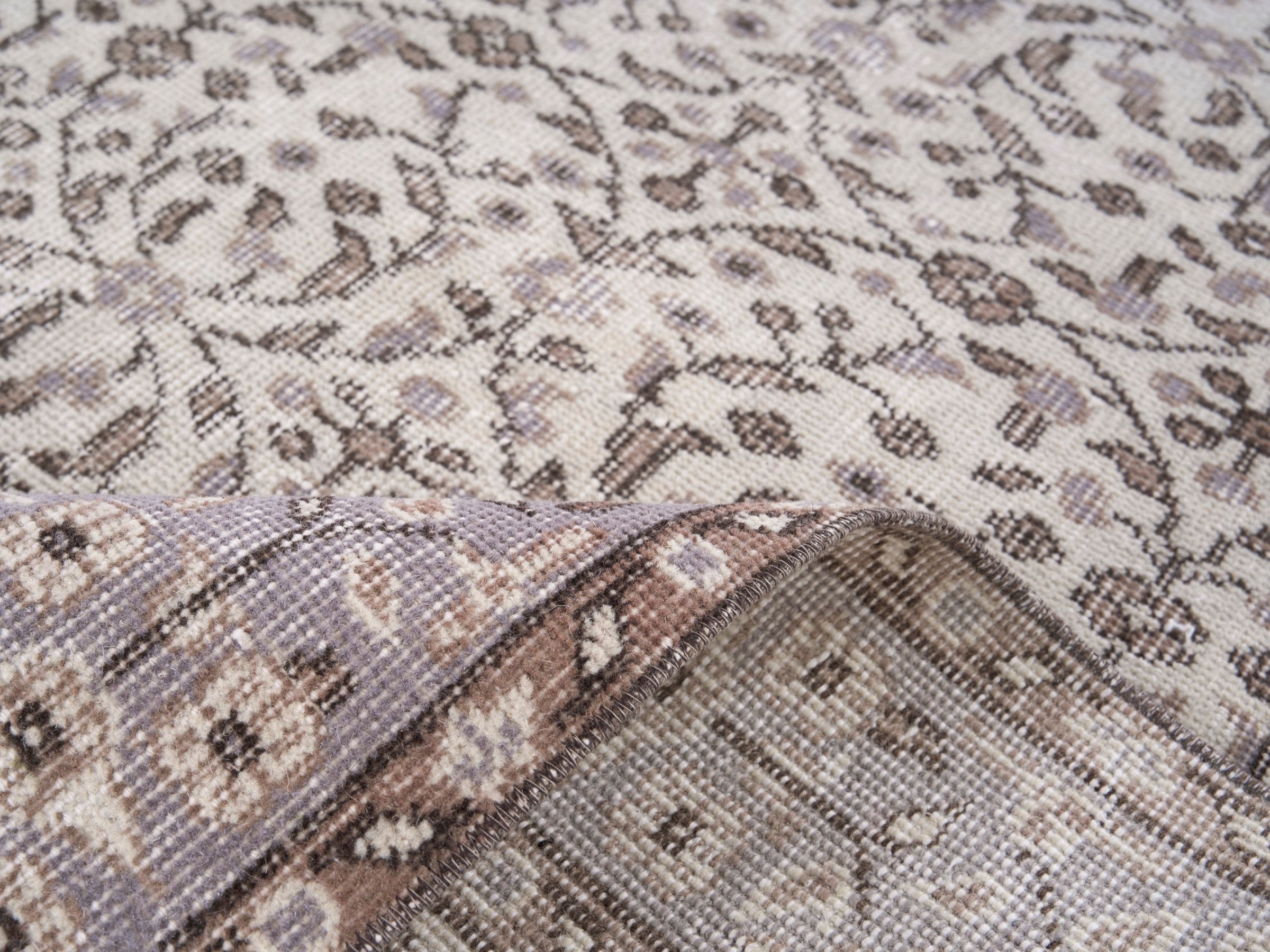 Turkish Isparta area rug in cream and dusty rose, view 9 of 10