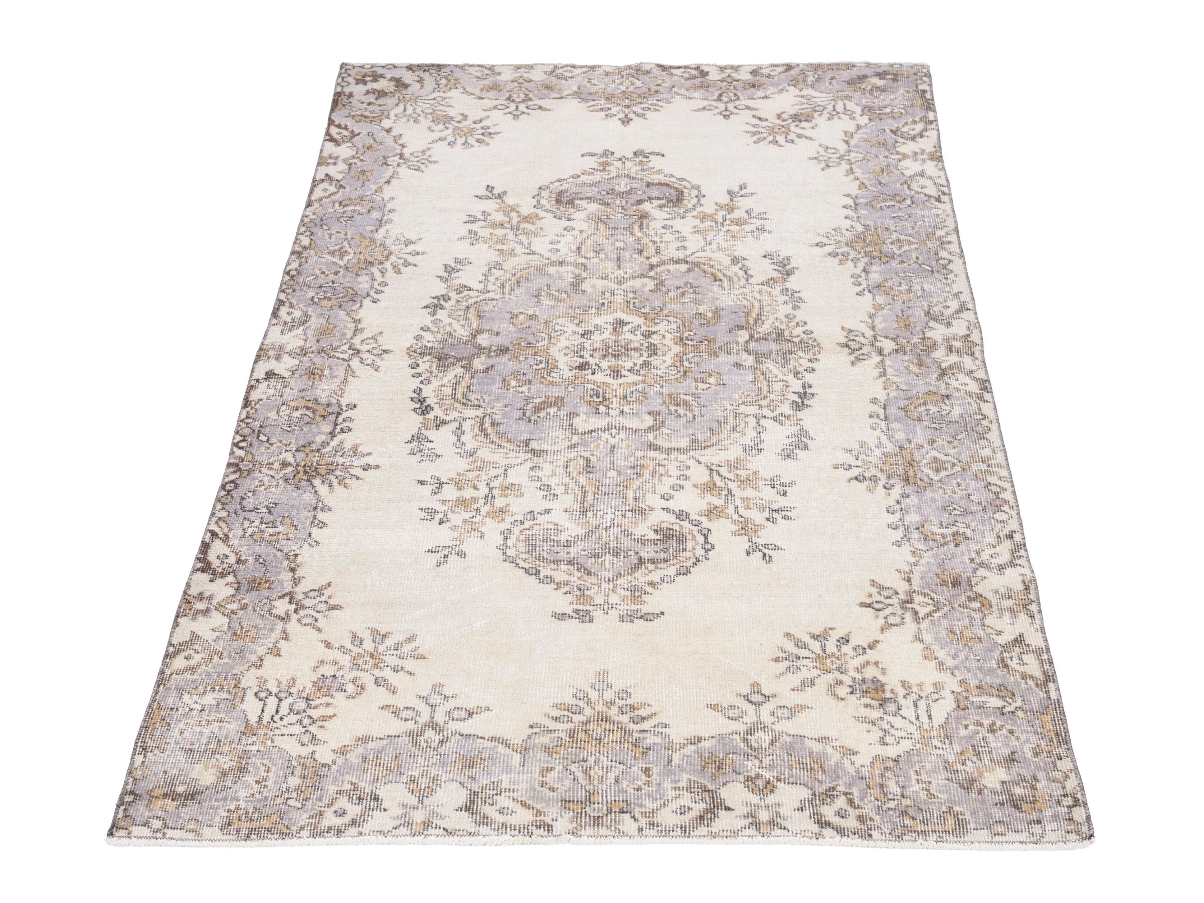 Turkish Isparta area rug in cream and greige, view 2 of 10