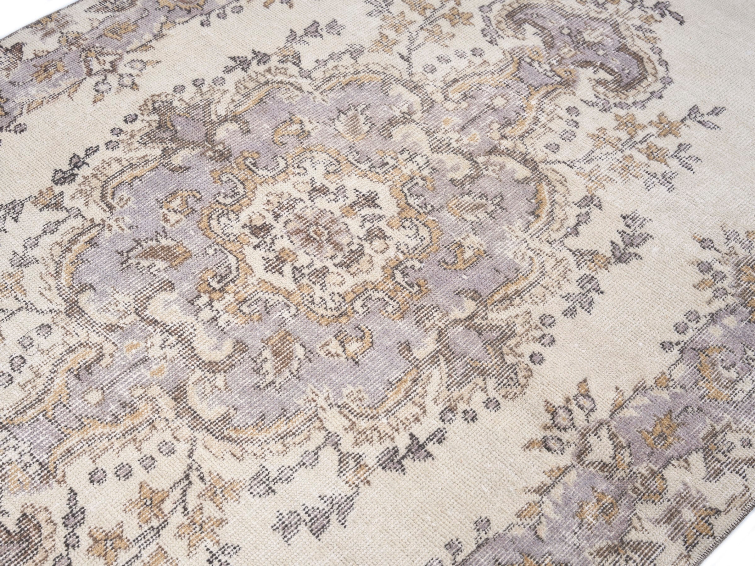Turkish Isparta area rug in cream and greige, view 5 of 10
