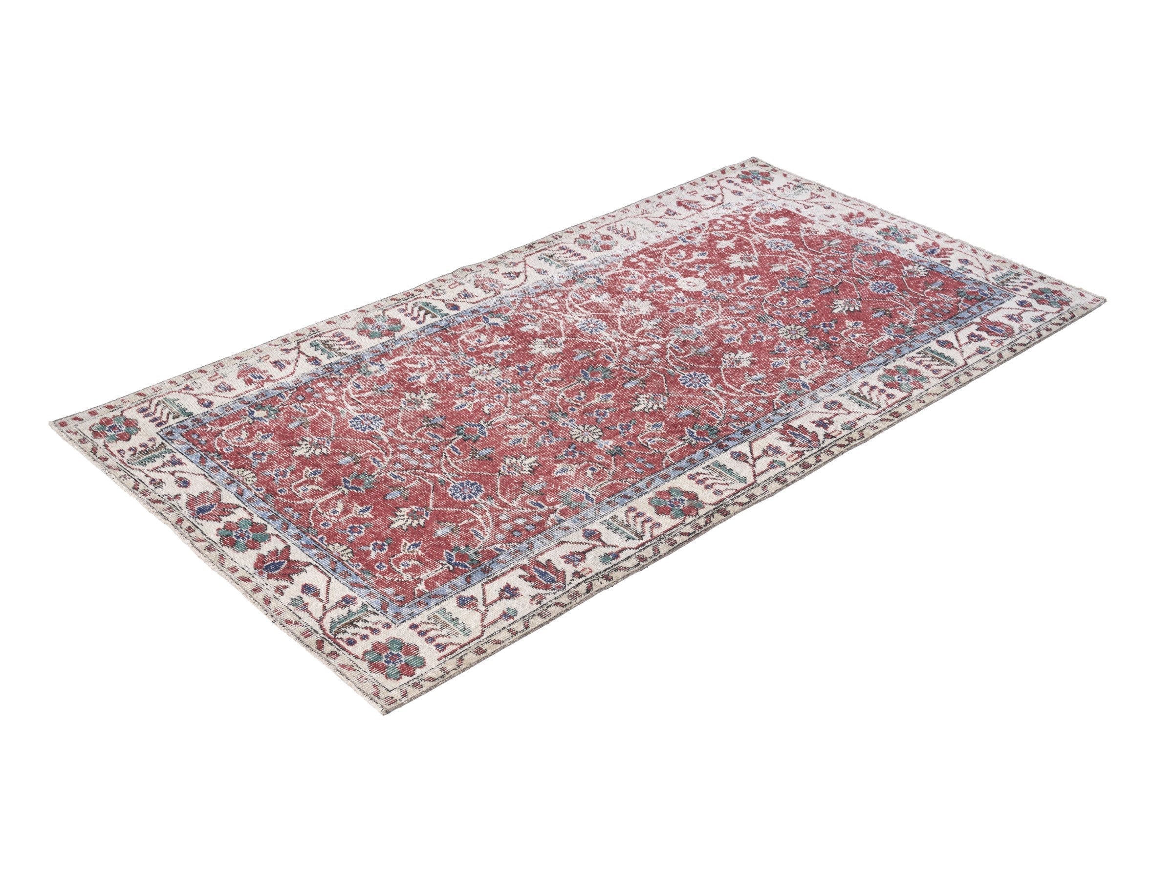 Turkish Isparta area rug in faded red and cream, view 3 of 10
