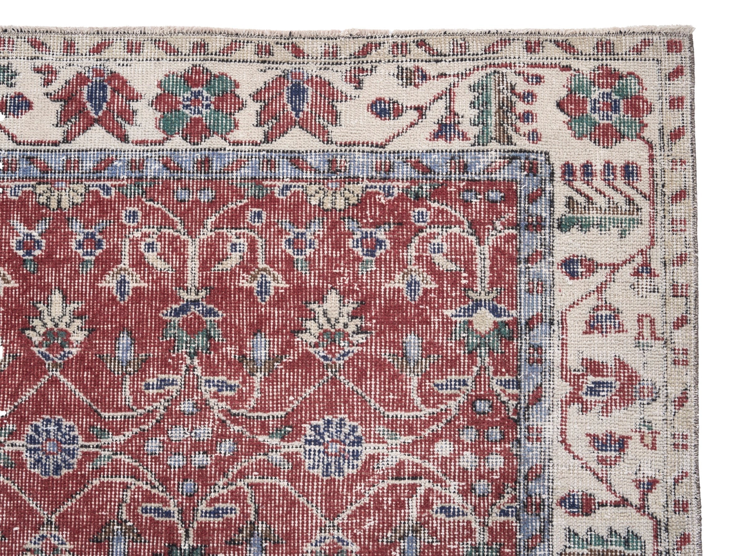 Turkish Isparta area rug in faded red and cream, view 8 of 10