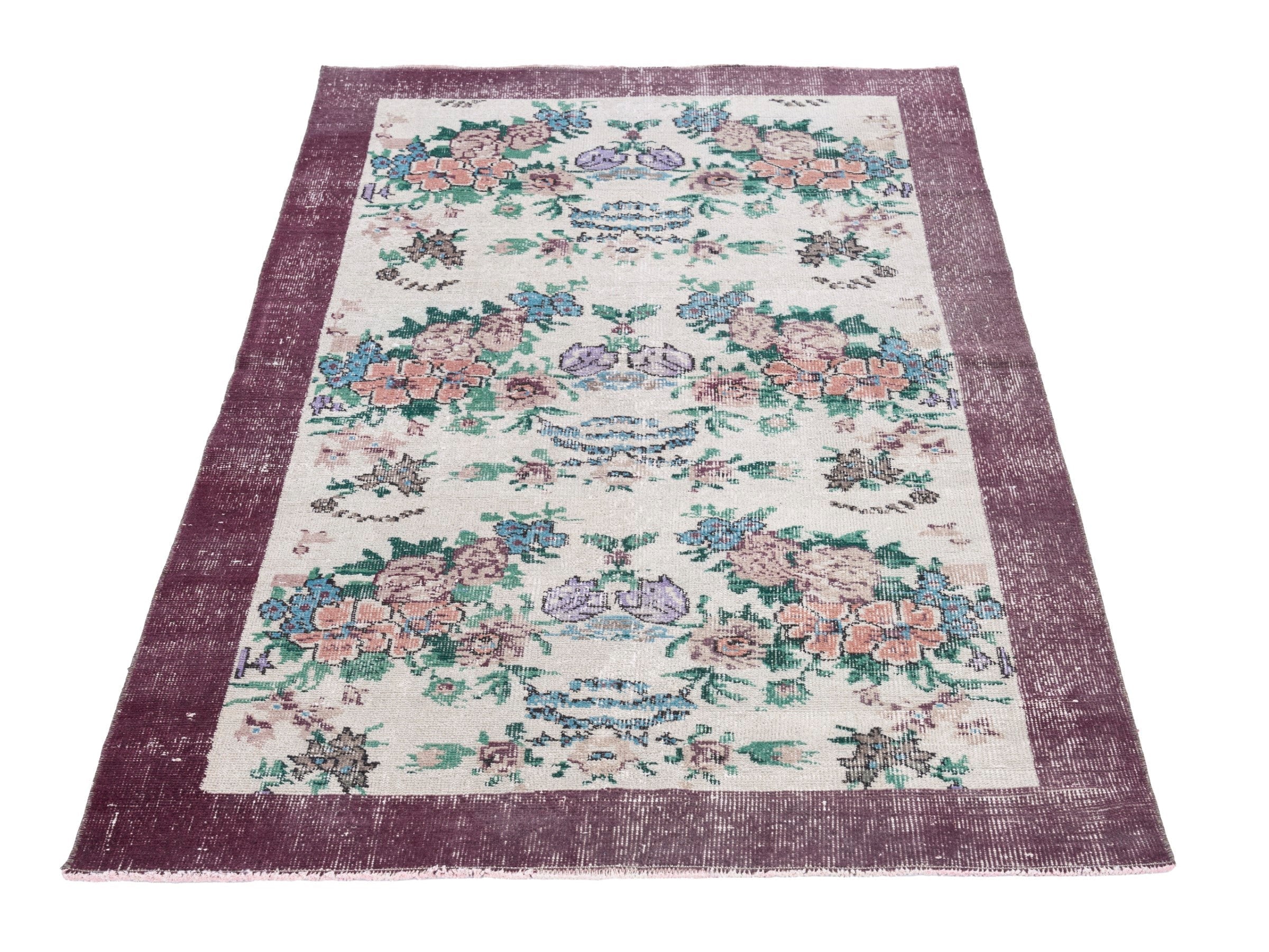 Turkish Isparta accent rug in cream and muted pink, view 2 of 10