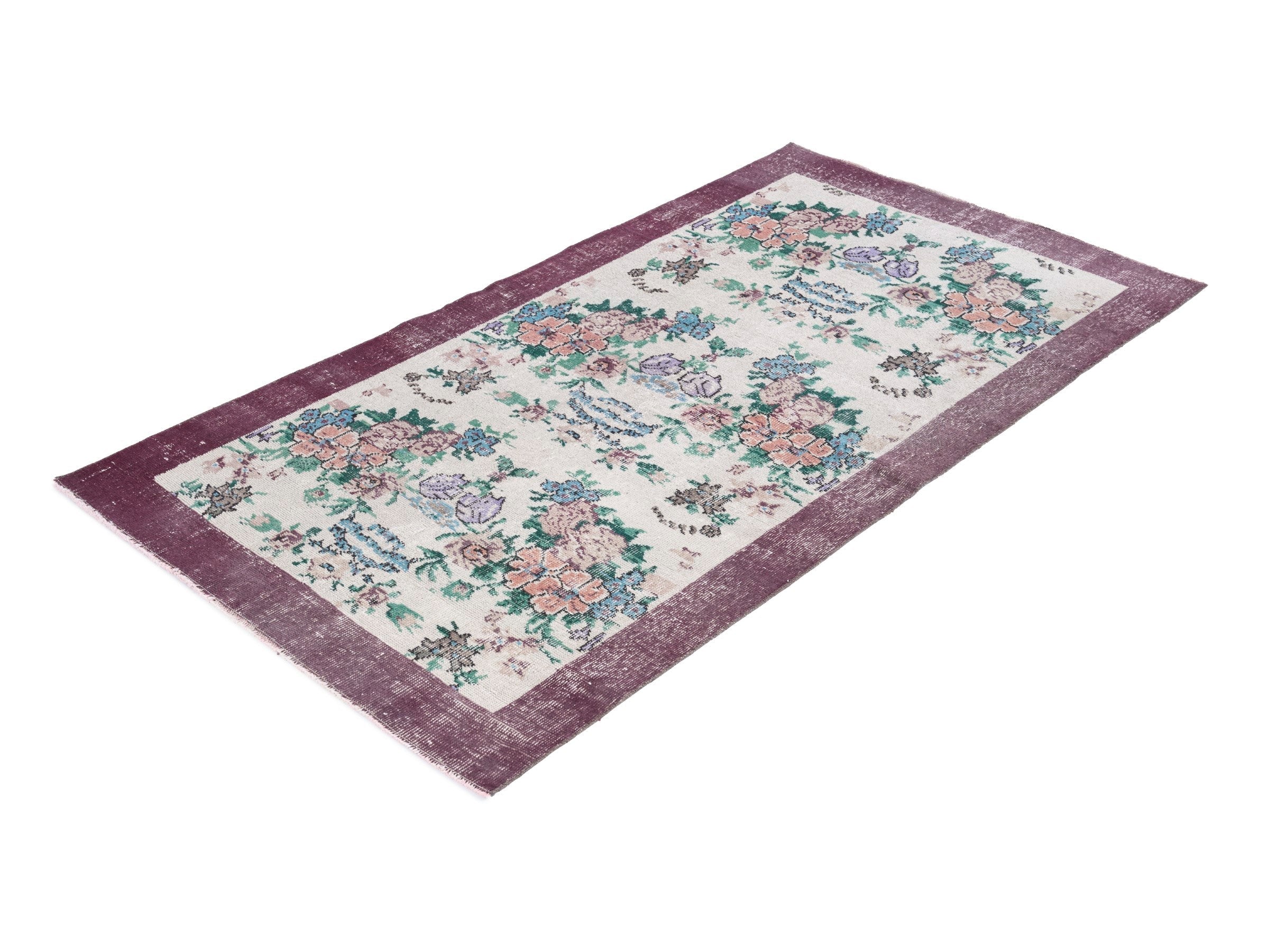 Turkish Isparta accent rug in cream and muted pink, view 3 of 10