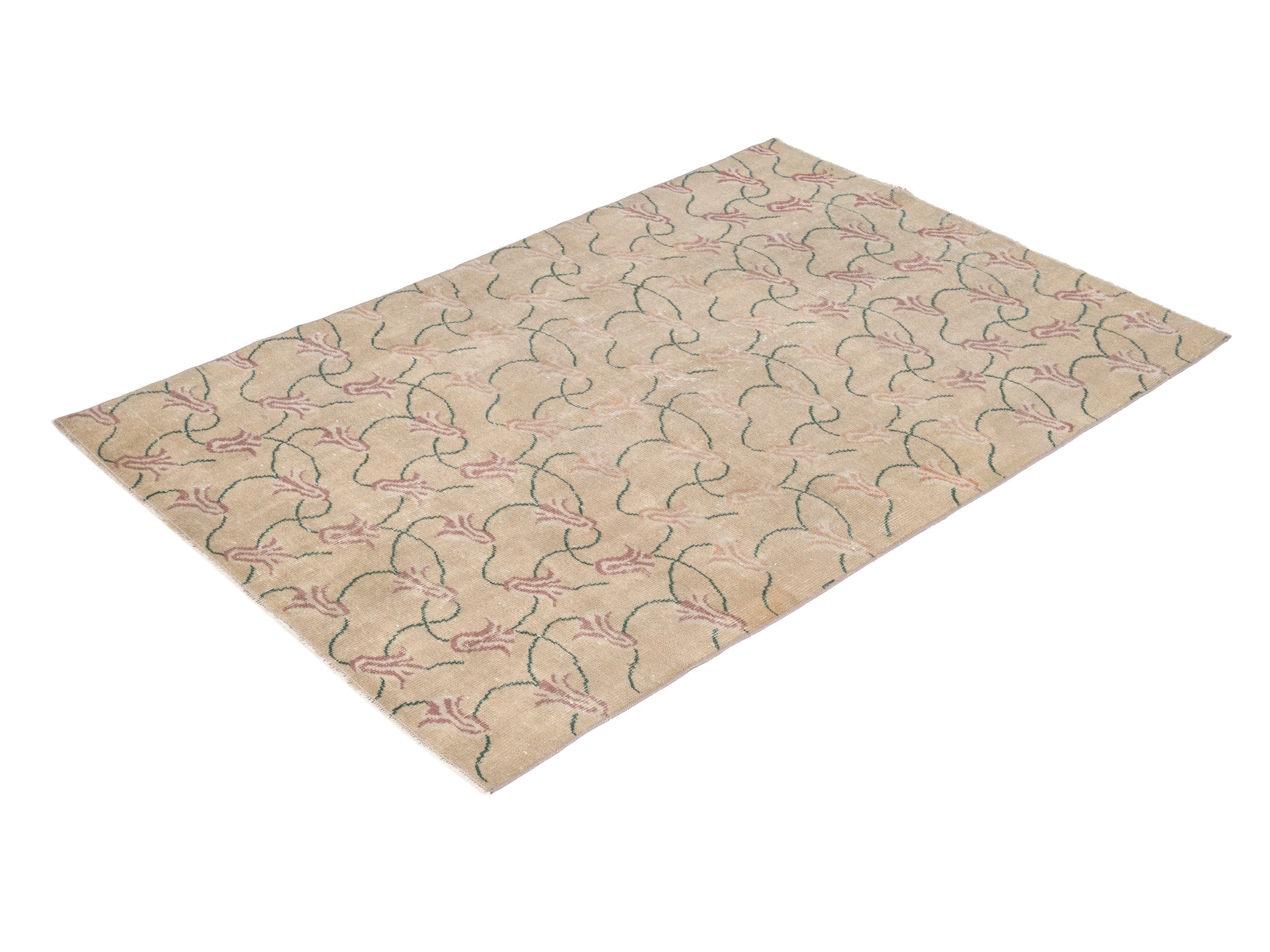 Turkish Isparta accent rug in beige and sage, view 3 of 10