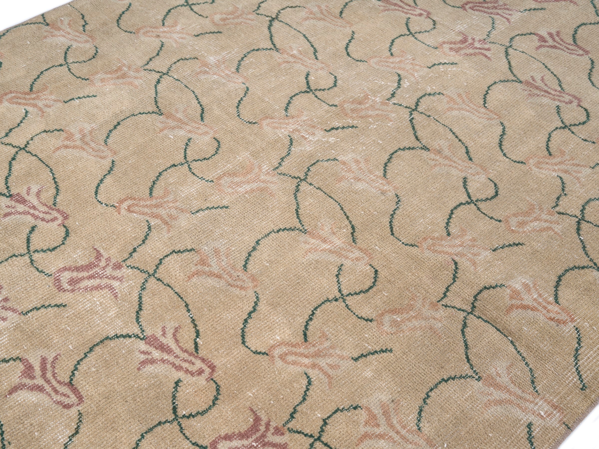 Turkish Isparta accent rug in beige and sage, view 5 of 10