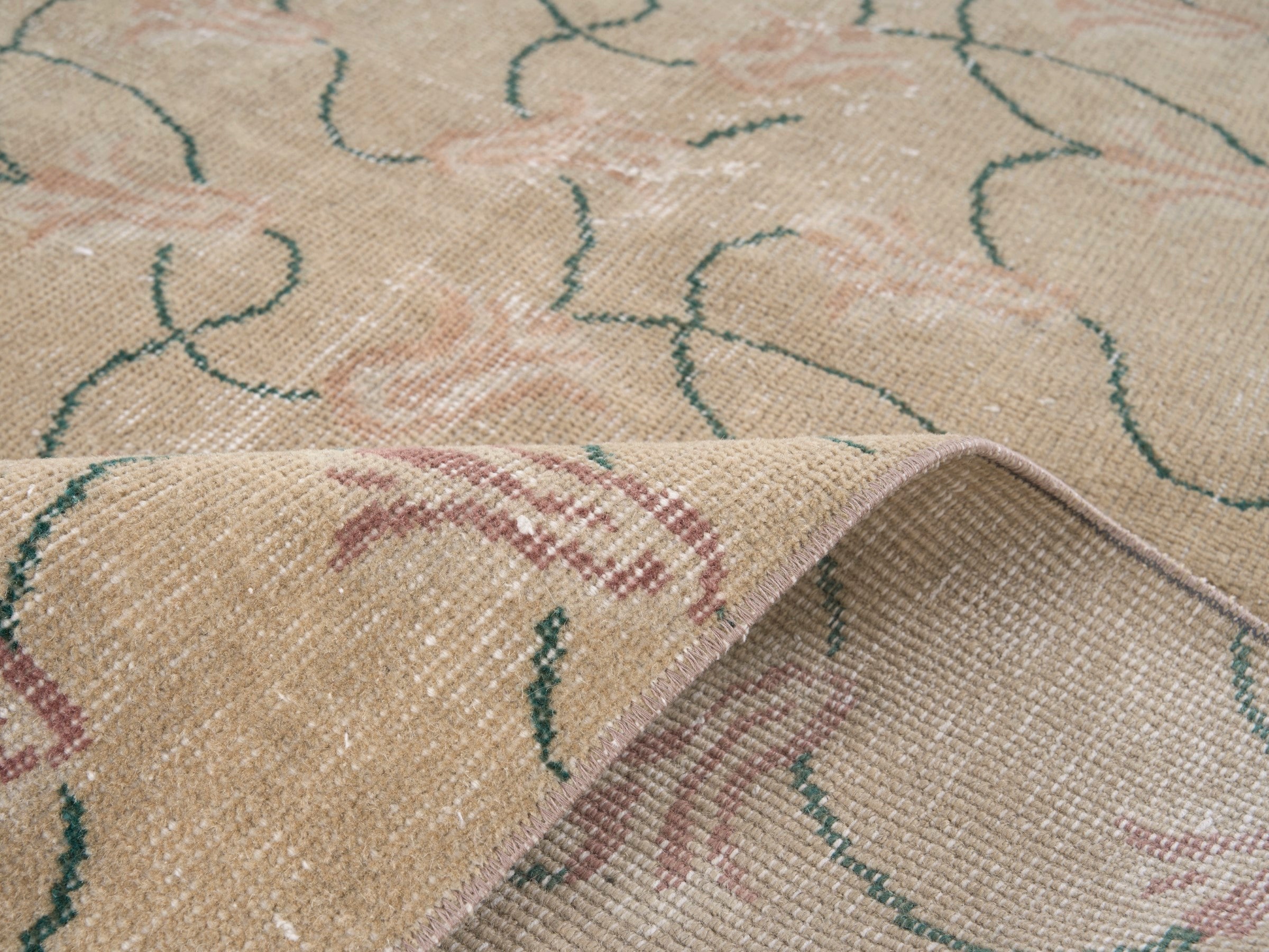 Turkish Isparta accent rug in beige and sage, view 9 of 10