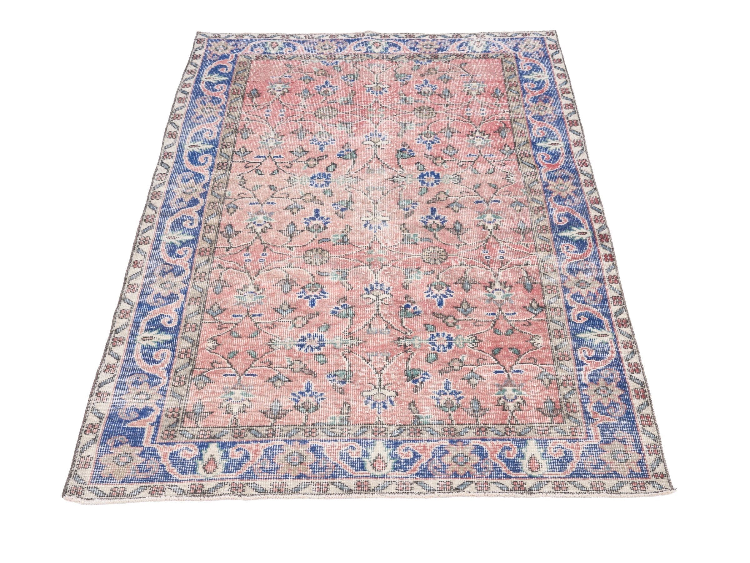 Turkish Isparta area rug in dusty rose and deep indigo, view 2 of 10