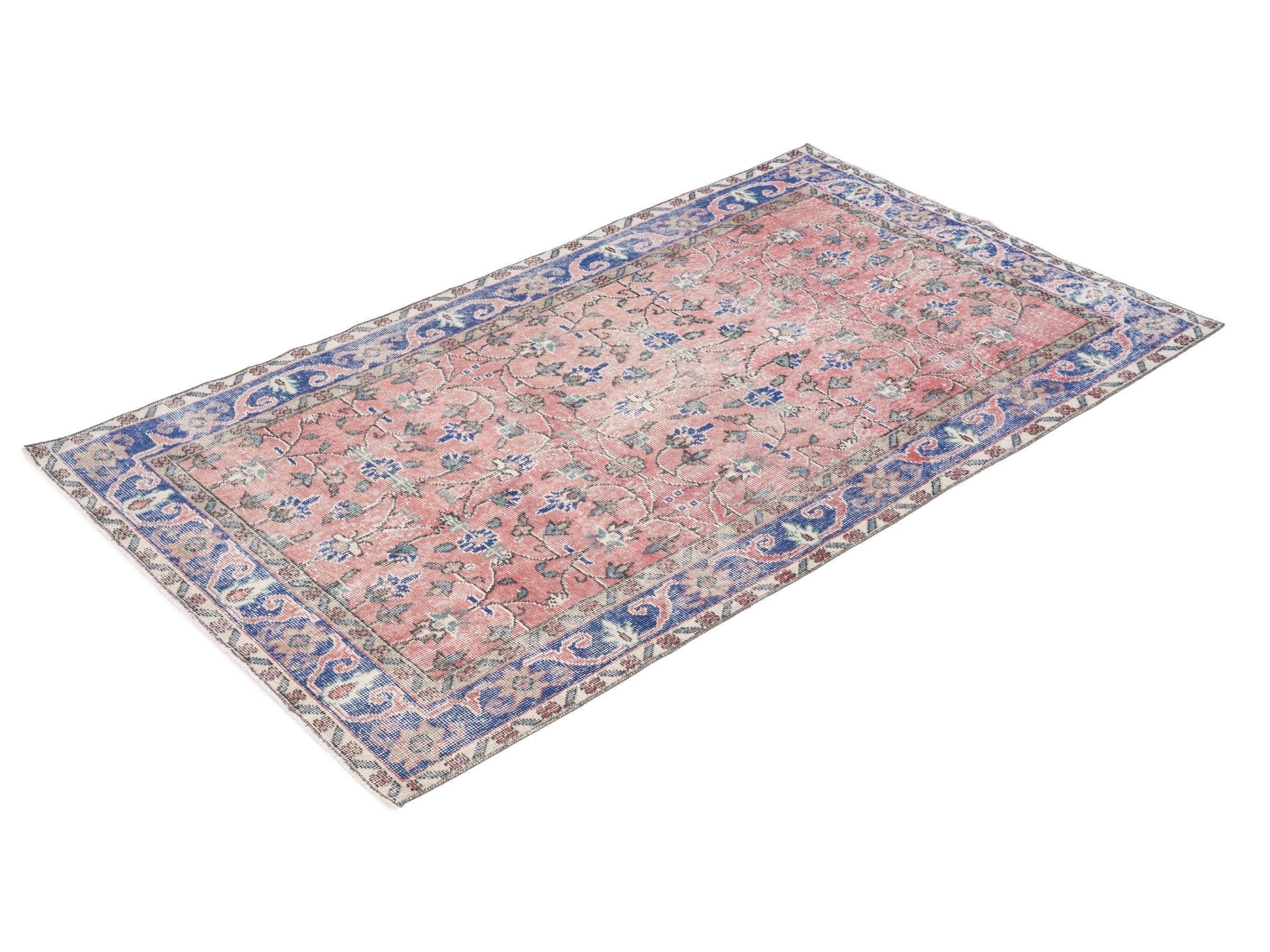 Turkish Isparta area rug in dusty rose and deep indigo, view 3 of 10