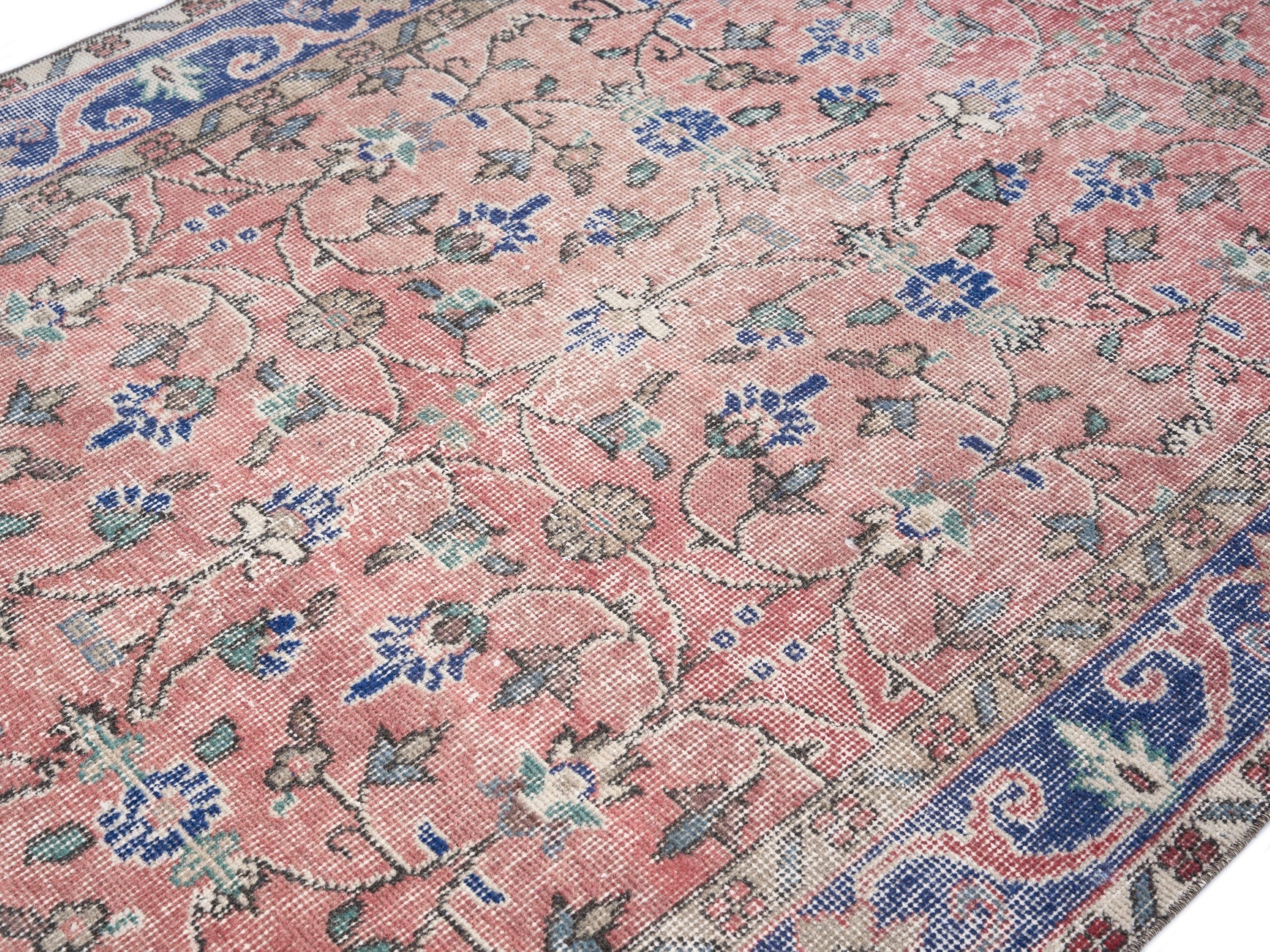 Turkish Isparta area rug in dusty rose and deep indigo, view 5 of 10