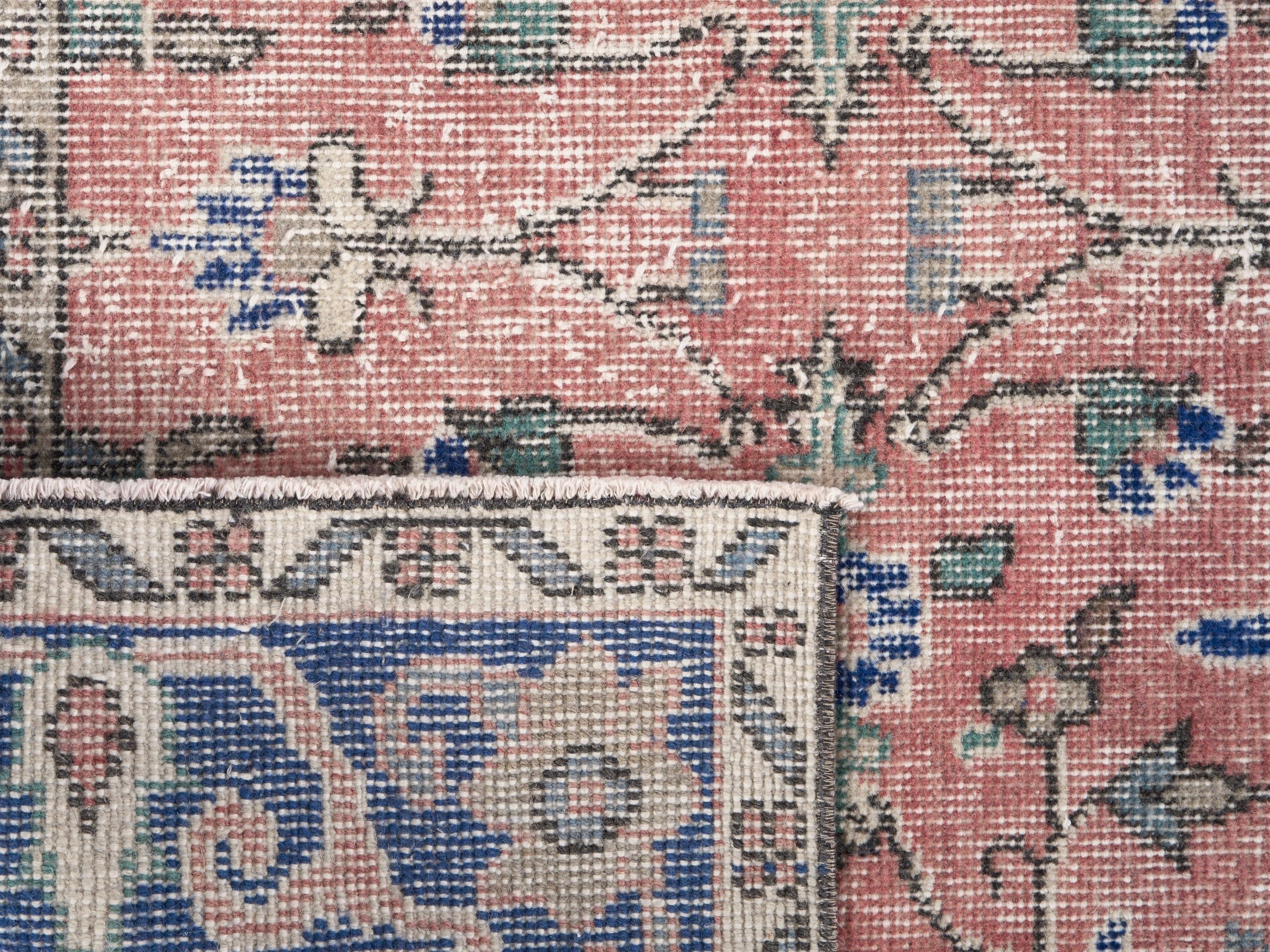 Turkish Isparta area rug in dusty rose and deep indigo, view 10 of 10