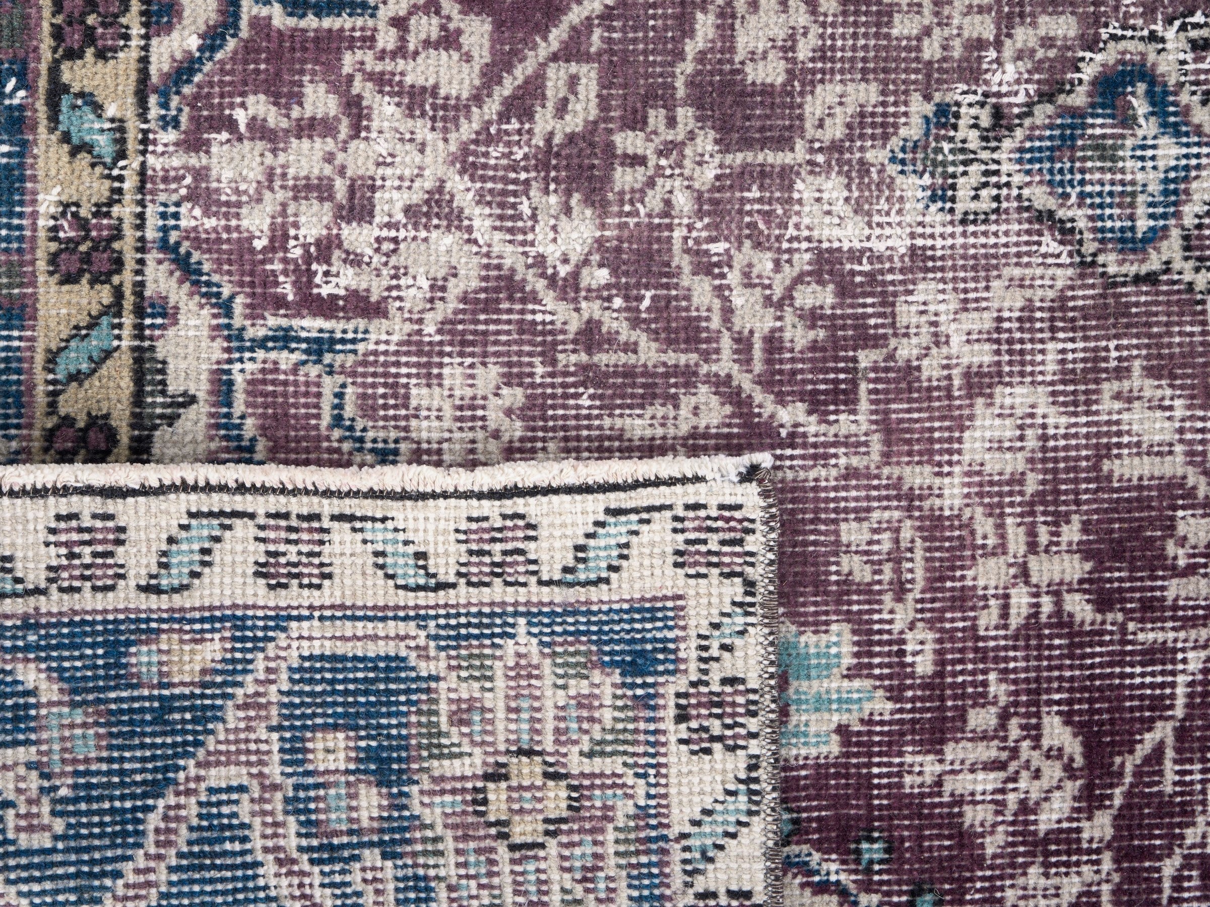 Turkish Isparta area rug in dusty rose and navy, view 10 of 10