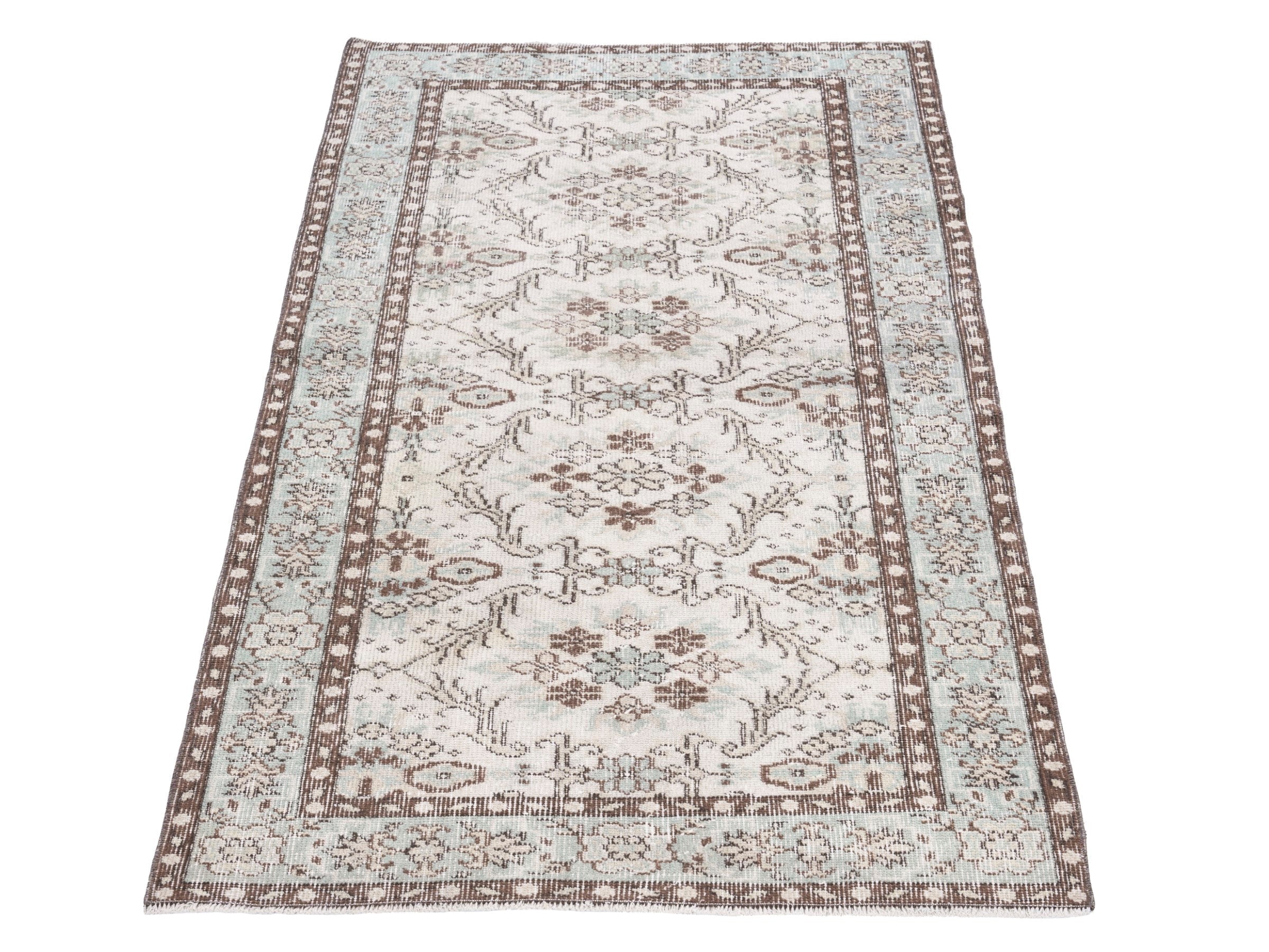 Turkish Isparta runner rug in cream and greige, view 2 of 10