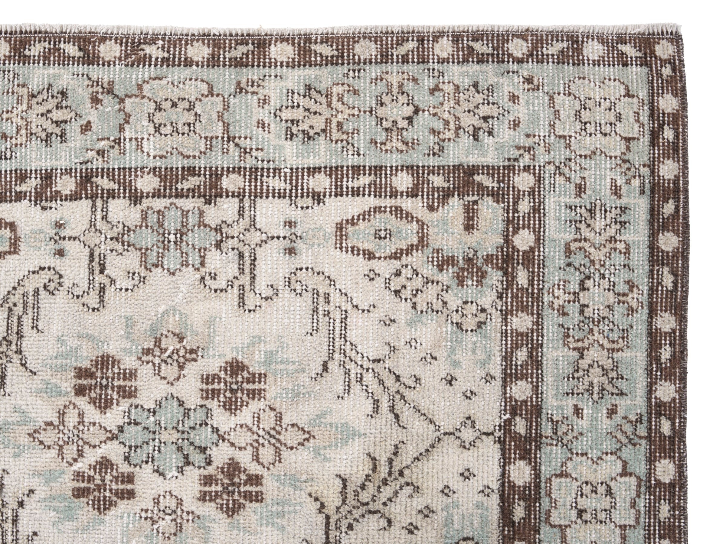 Turkish Isparta runner rug in cream and greige, view 8 of 10
