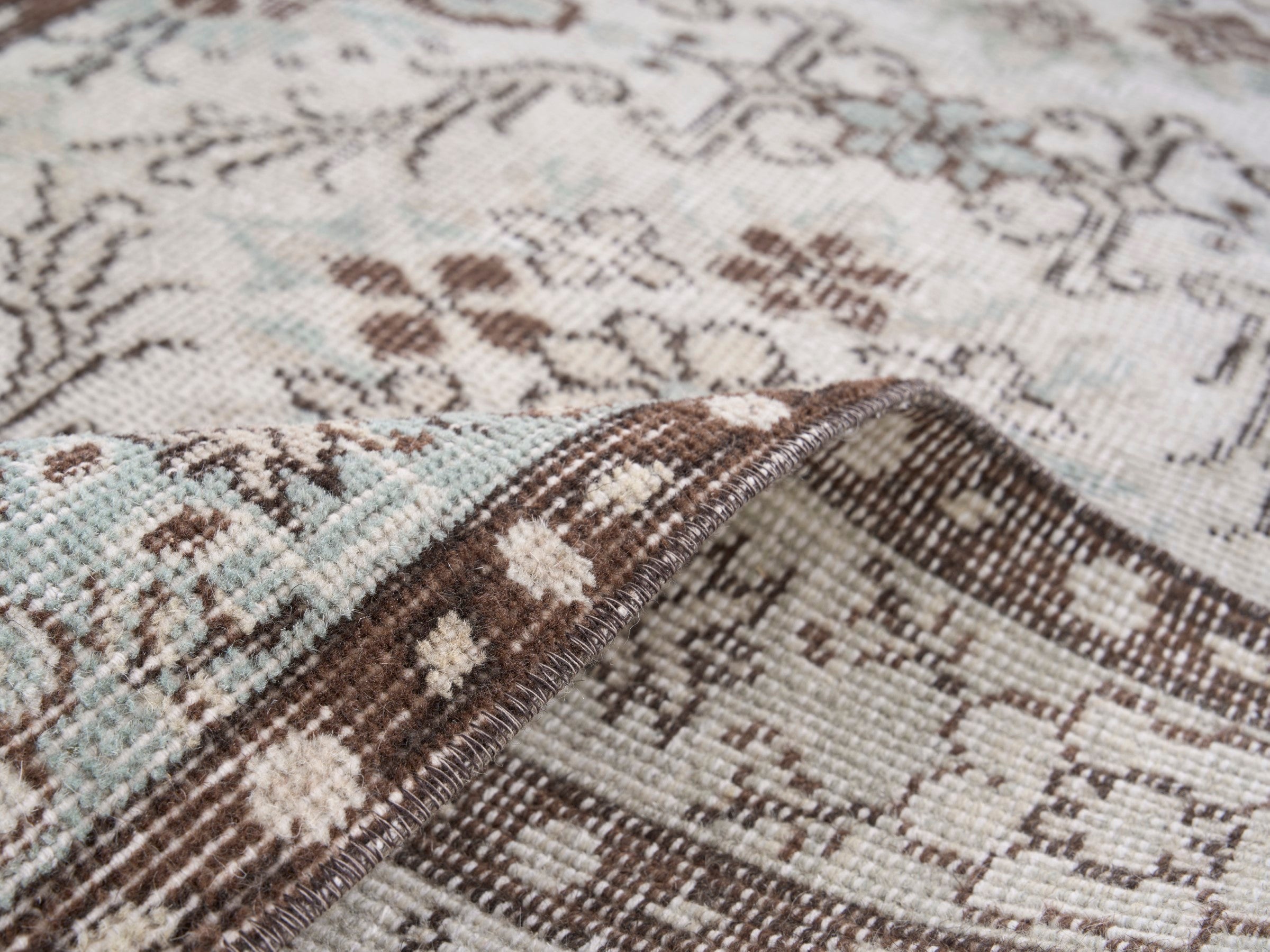 Turkish Isparta runner rug in cream and greige, view 9 of 10
