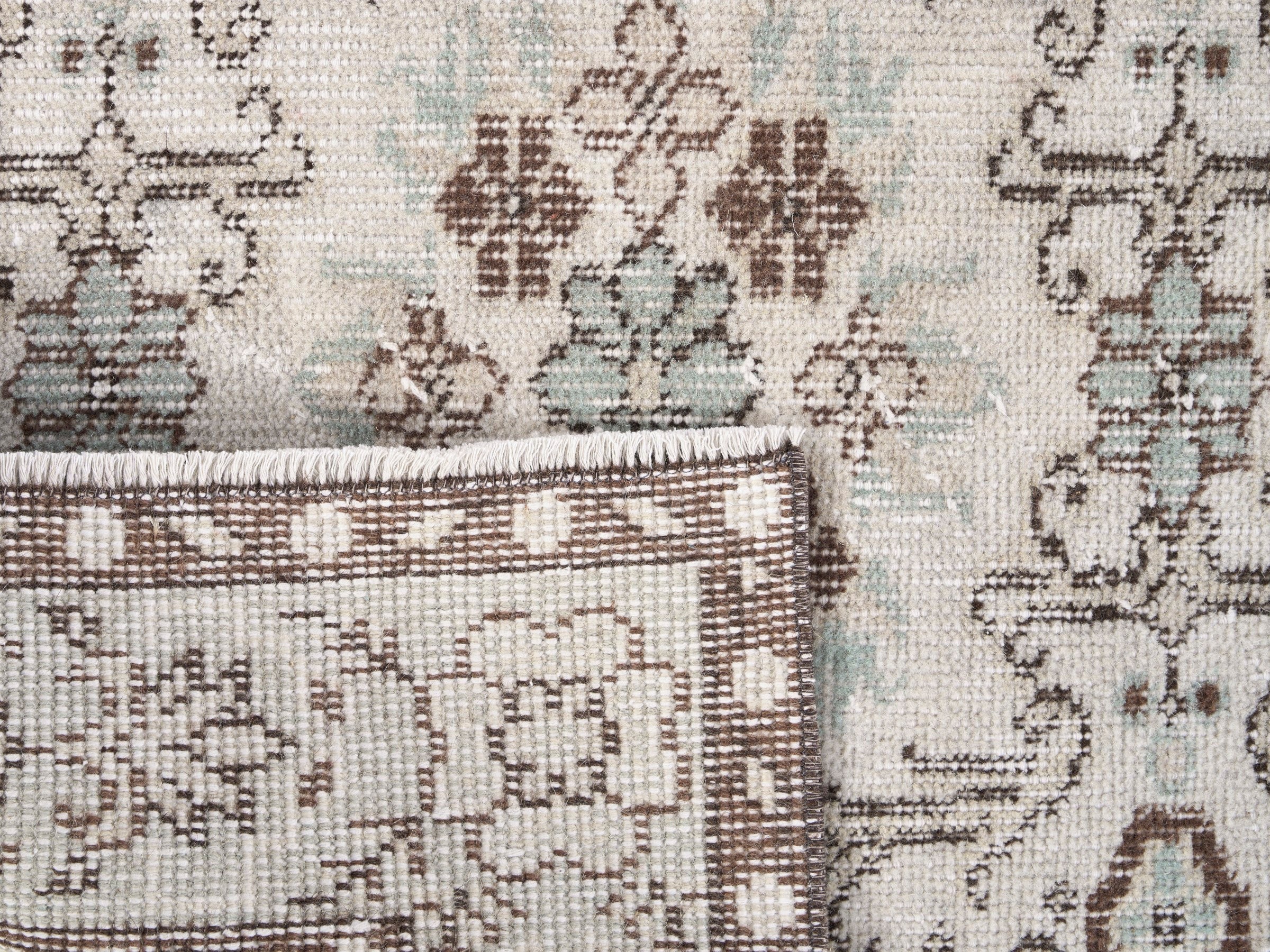 Turkish Isparta runner rug in cream and greige, view 10 of 10