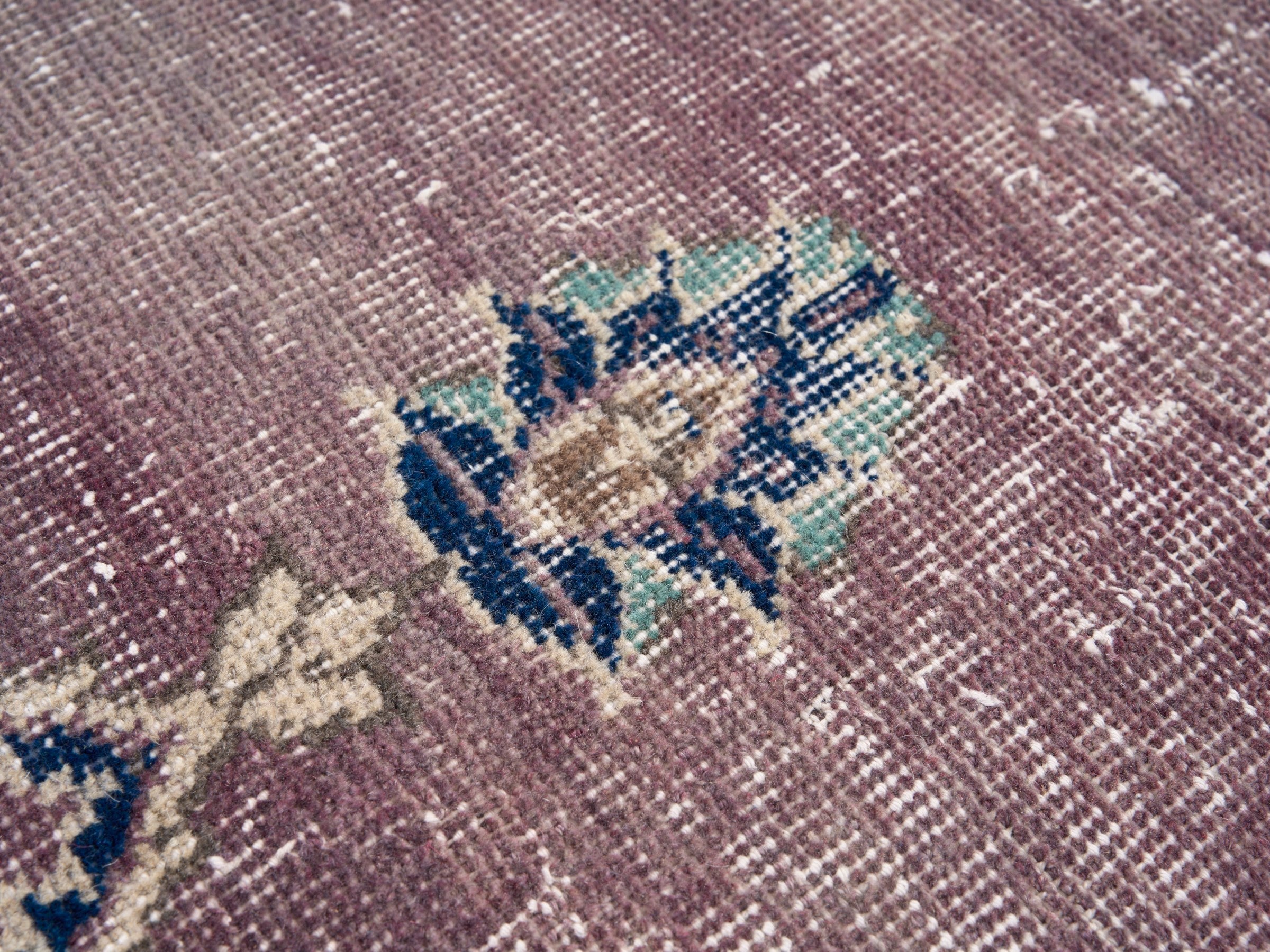 Turkish Isparta area rug in dusty rose and navy, view 7 of 10