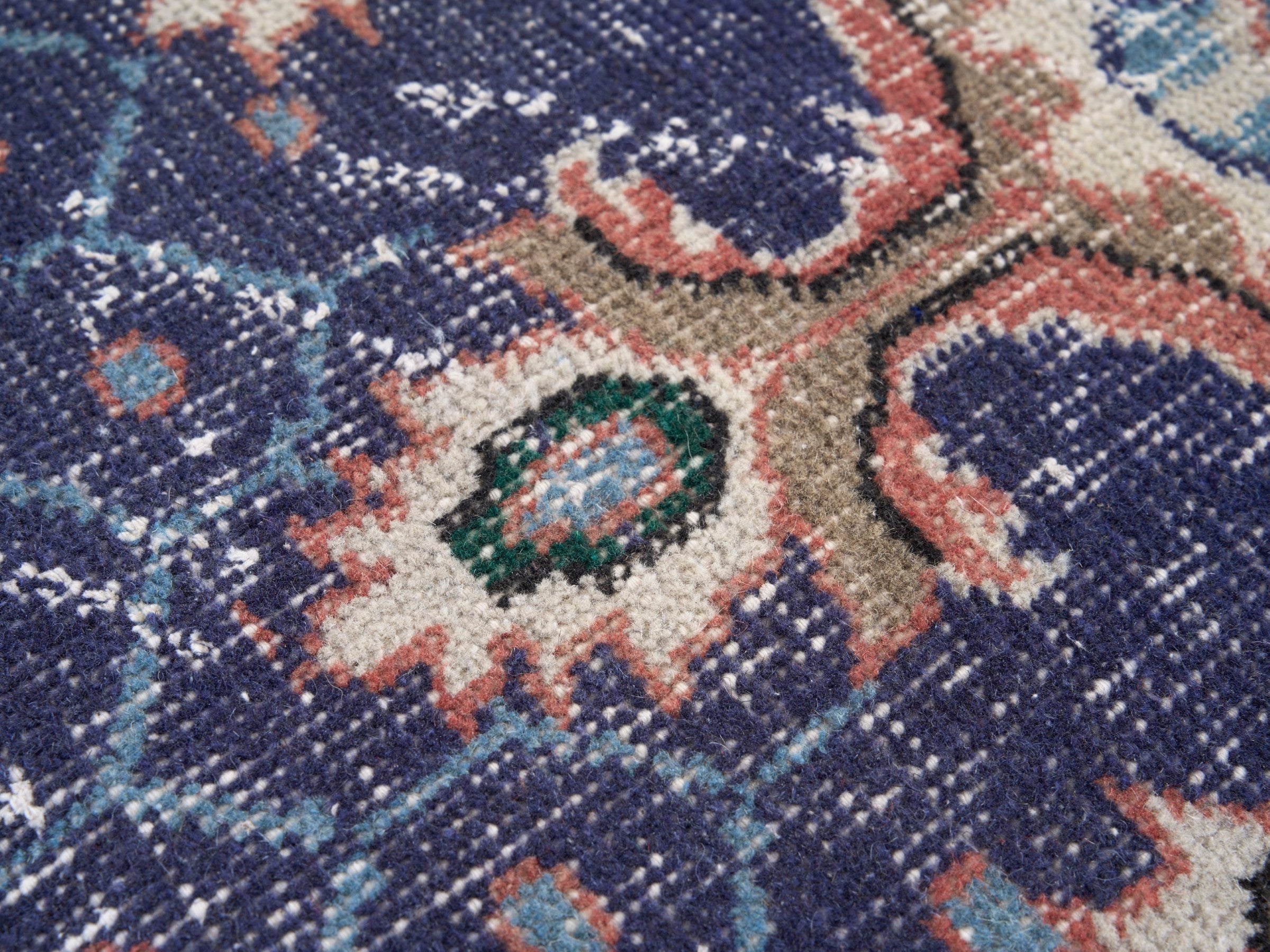 Turkish Isparta area rug in deep indigo and cream, view 7 of 10
