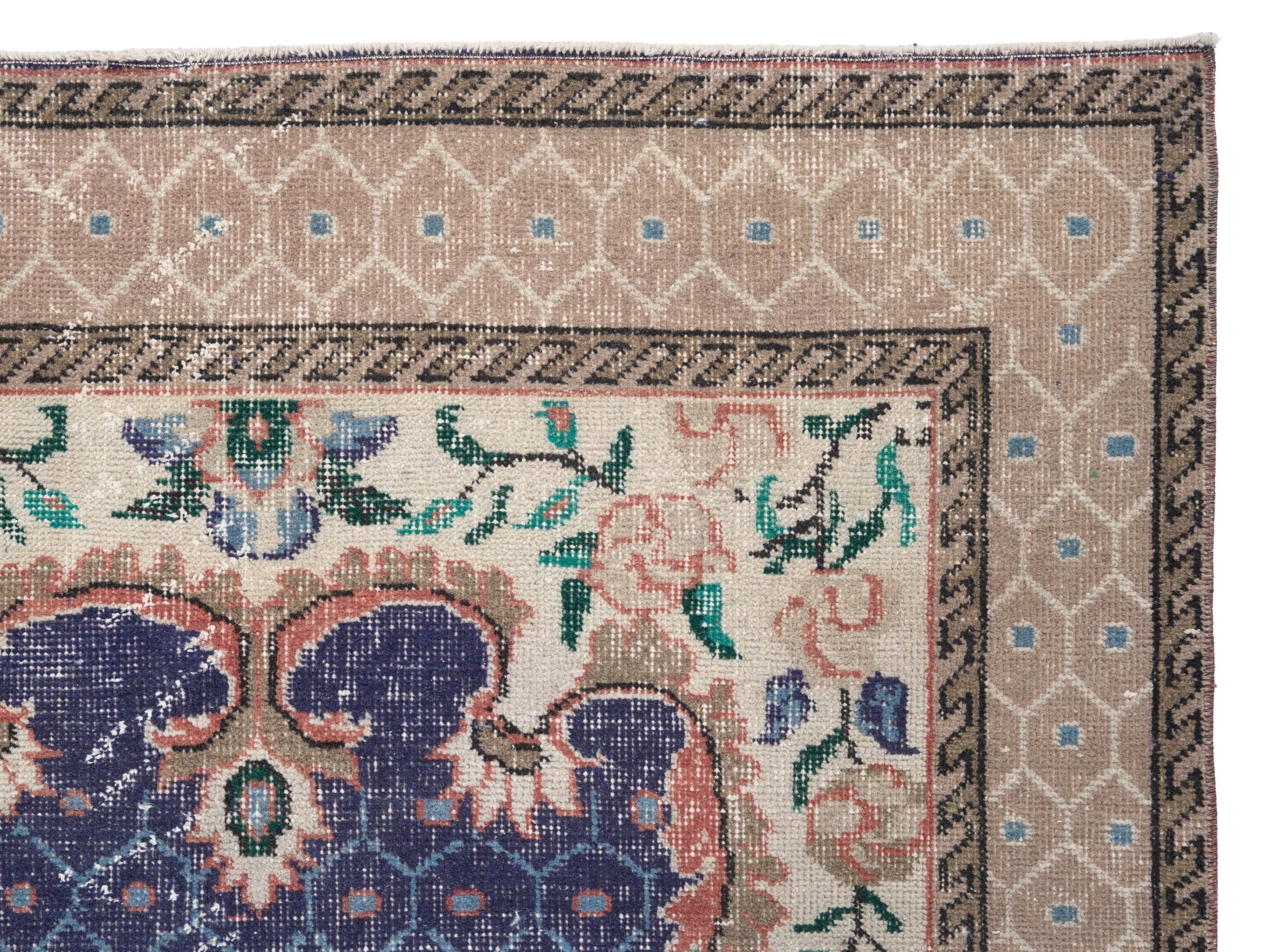 Turkish Isparta area rug in deep indigo and cream, view 8 of 10