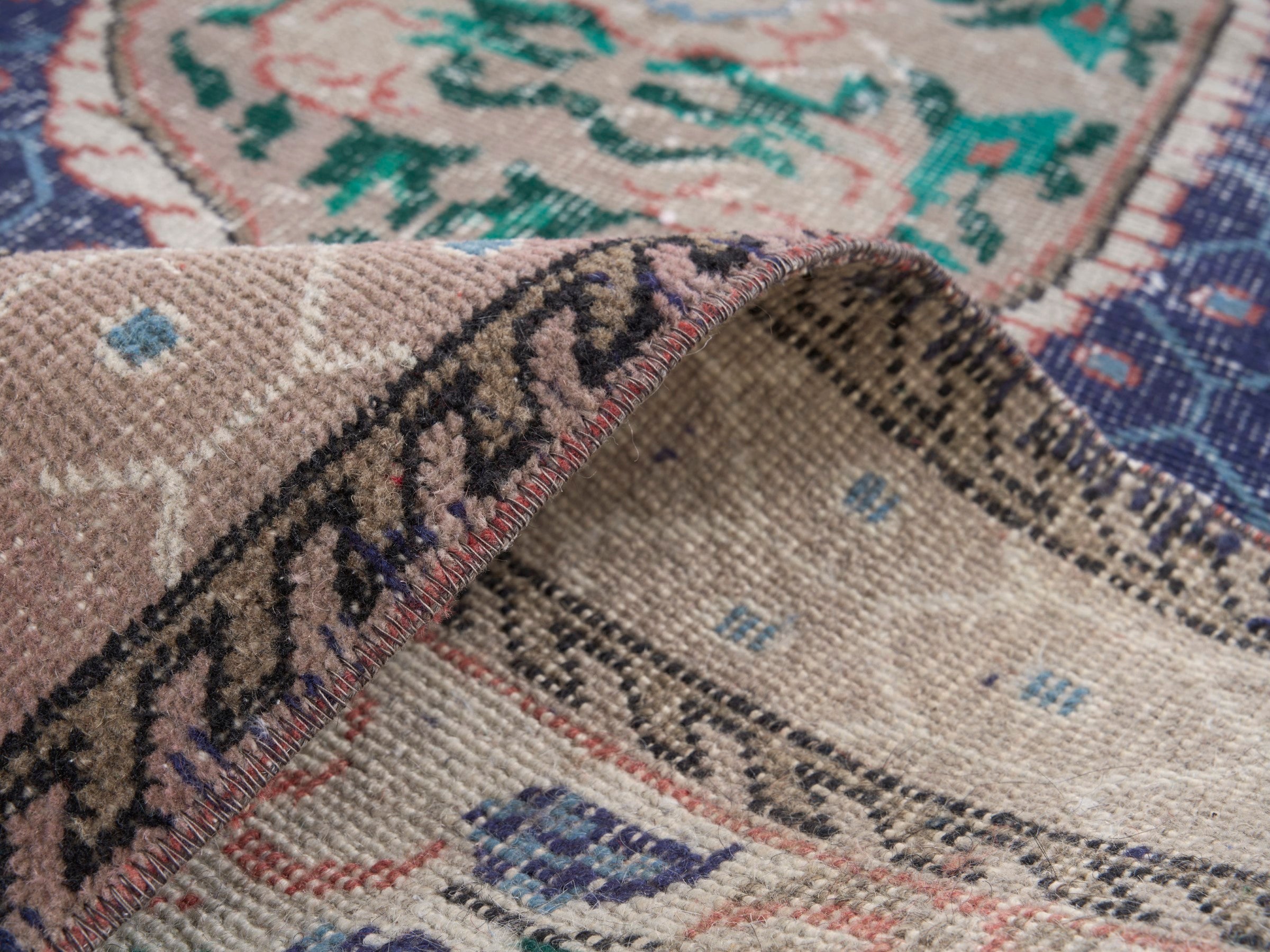 Turkish Isparta area rug in deep indigo and cream, view 9 of 10