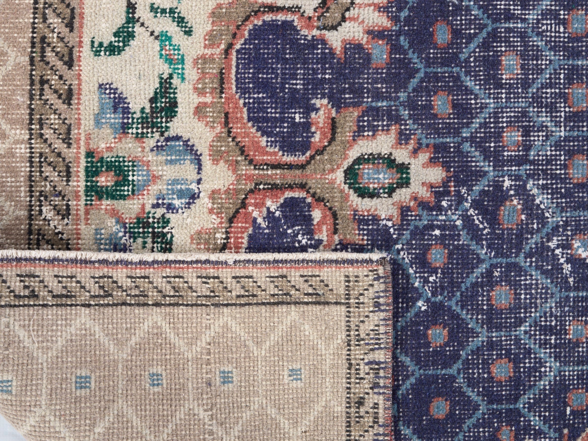 Turkish Isparta area rug in deep indigo and cream, view 10 of 10
