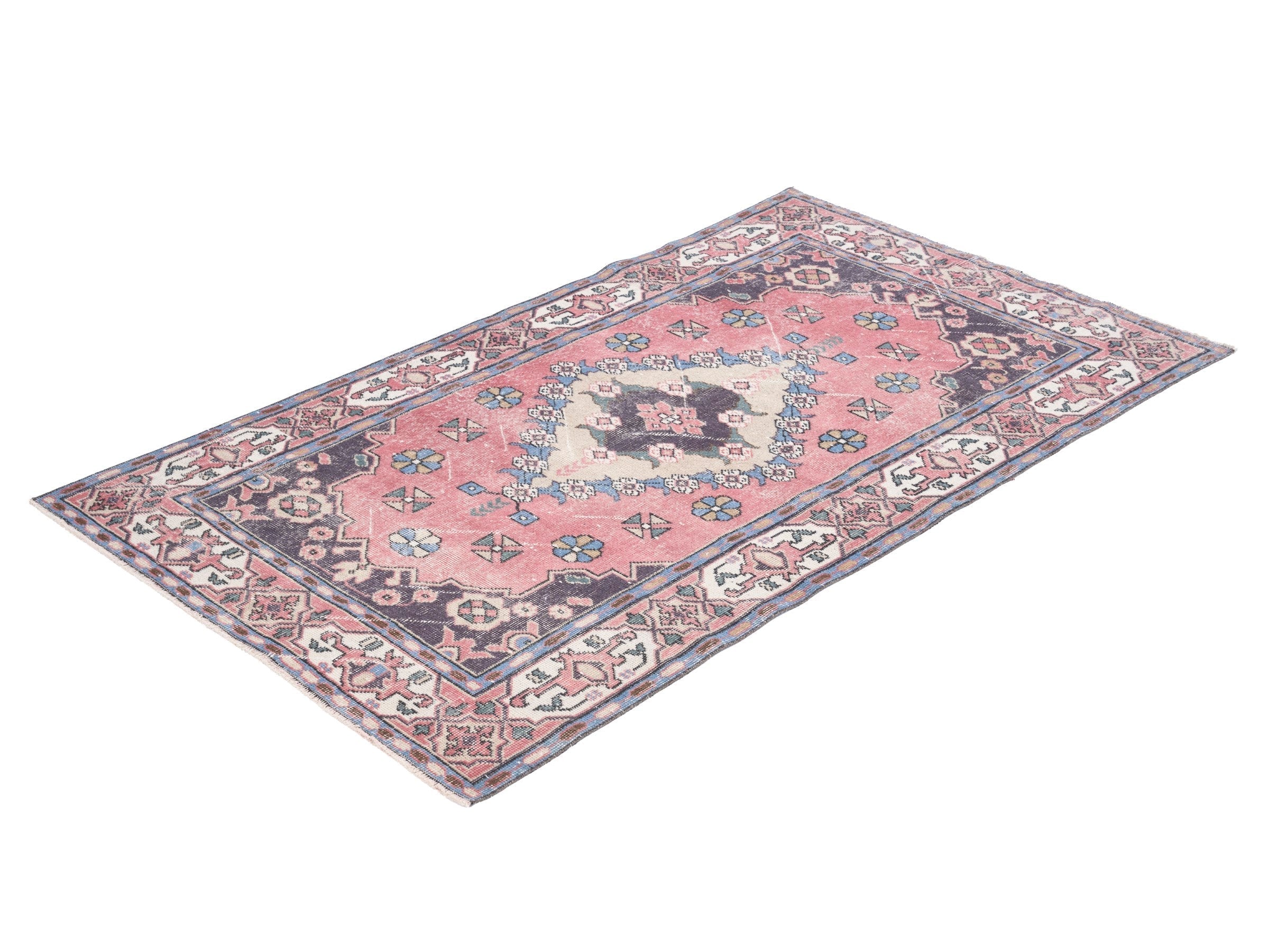 Turkish Isparta area rug in rose and navy, view 3 of 10