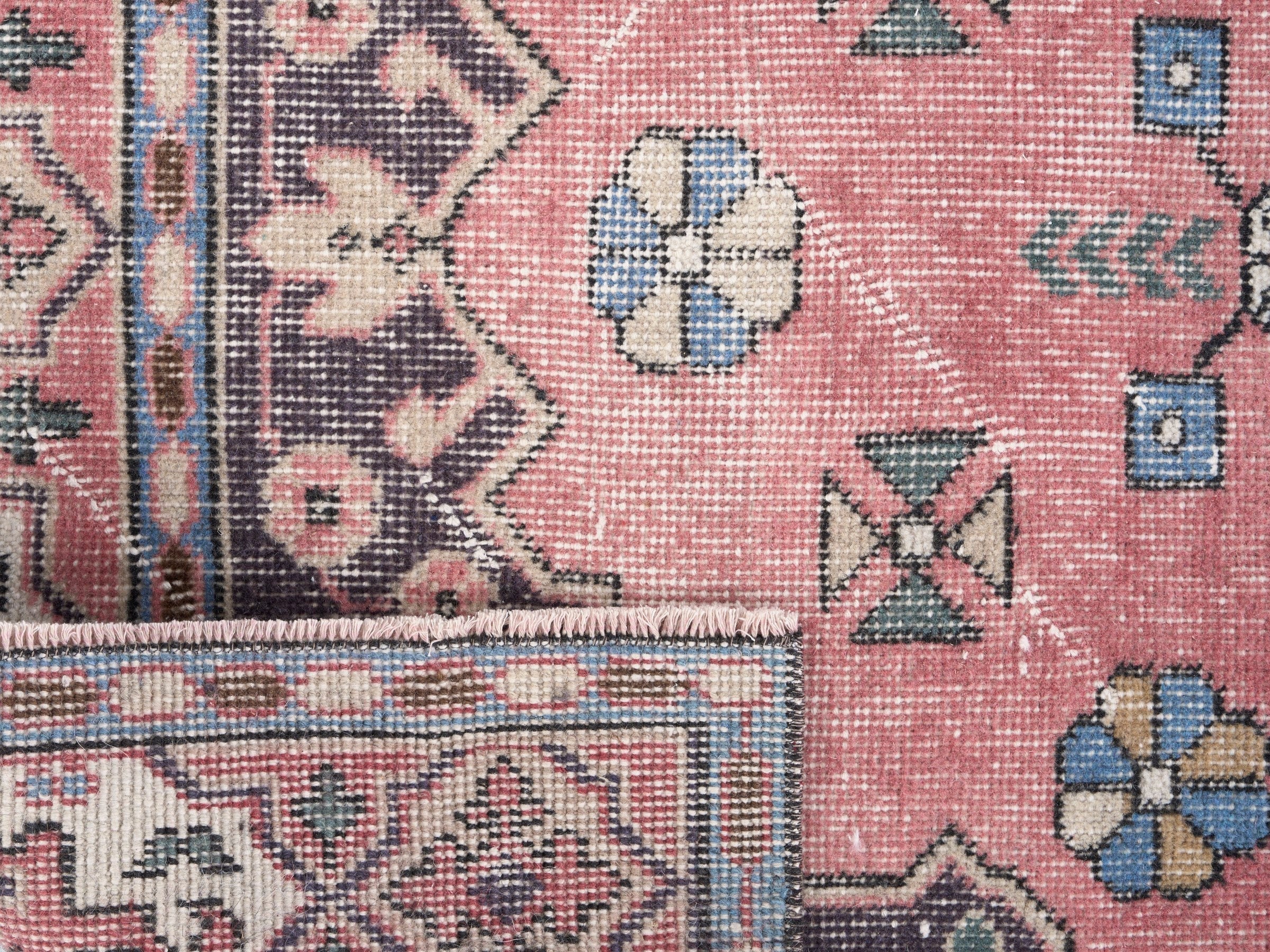 Turkish Isparta area rug in rose and navy, view 10 of 10