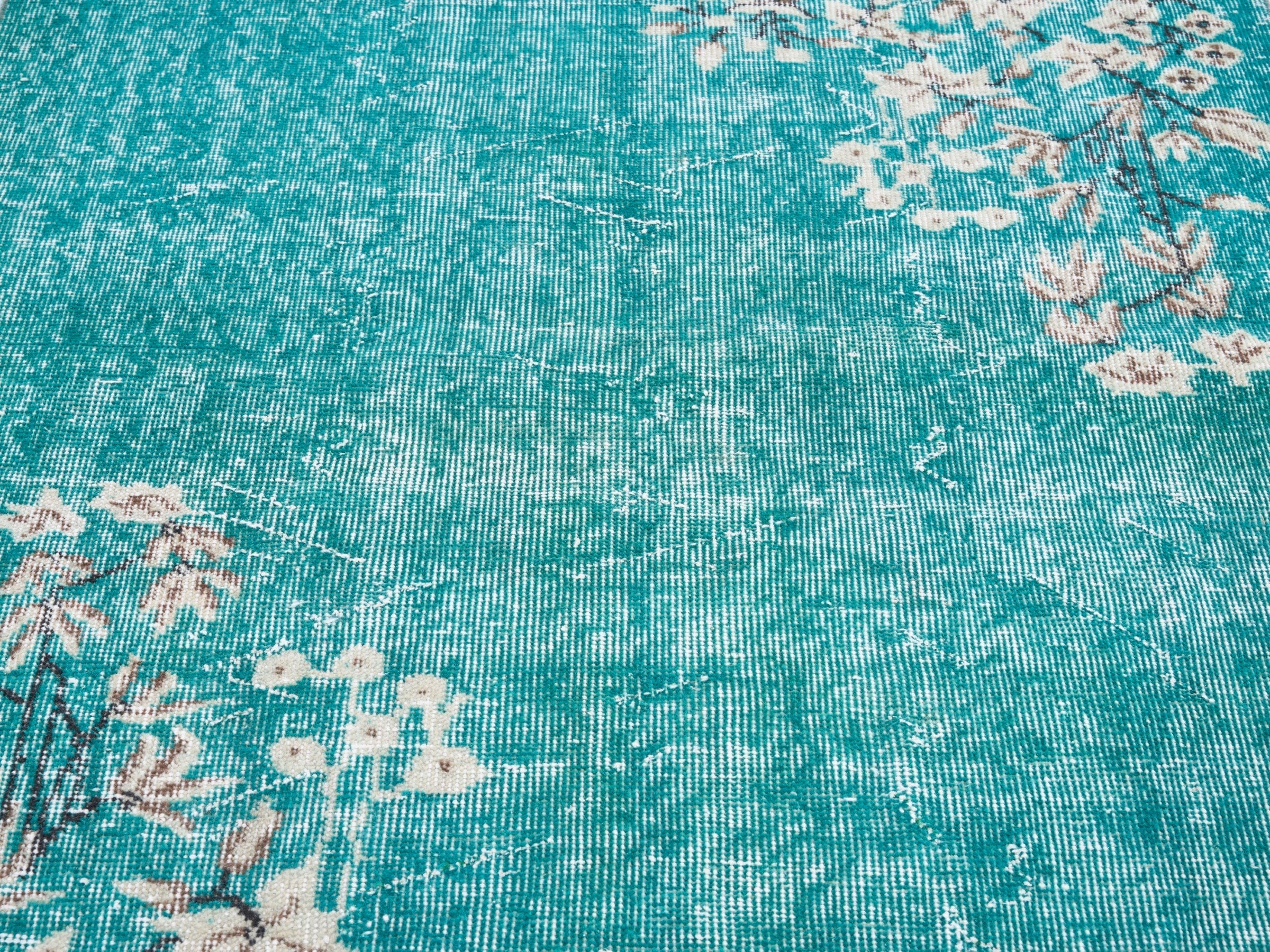 Turkish Isparta area rug in turquoise and off-white, view 4 of 10