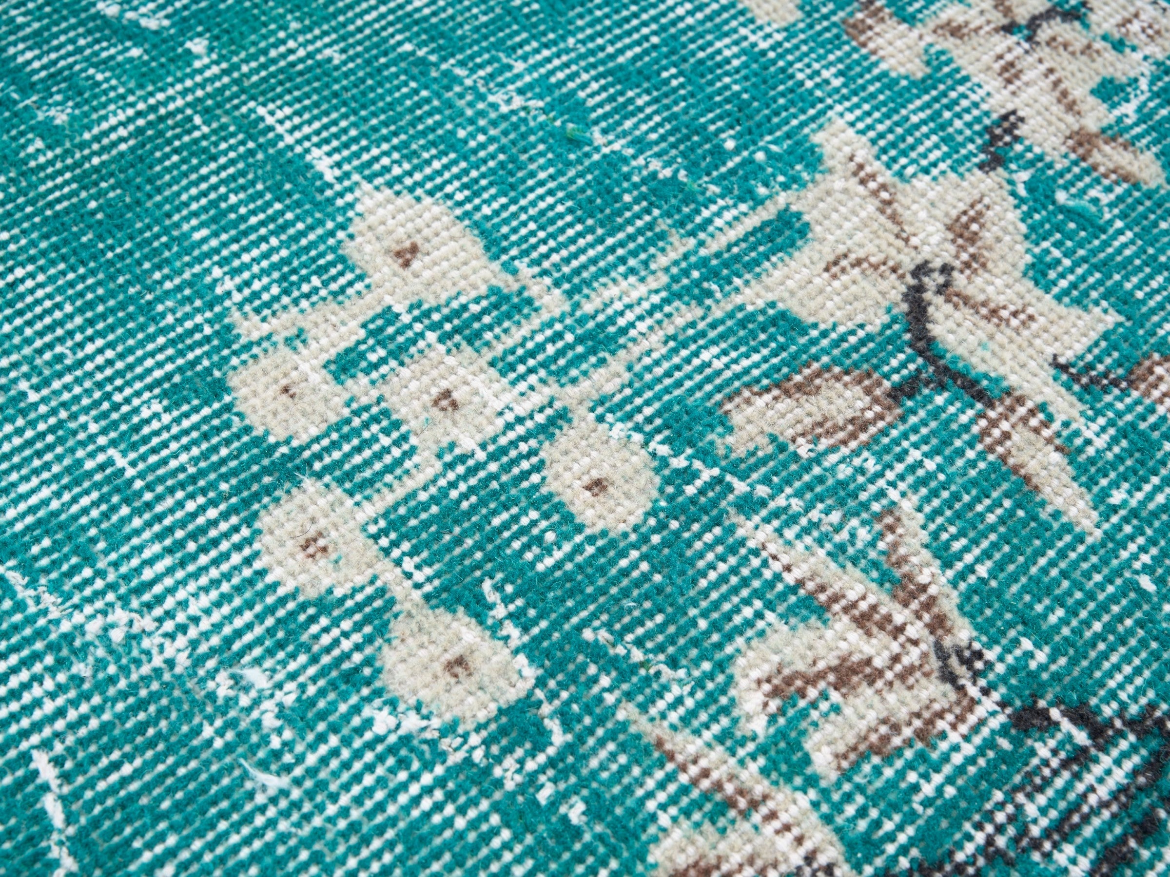 Turkish Isparta area rug in turquoise and off-white, view 7 of 10