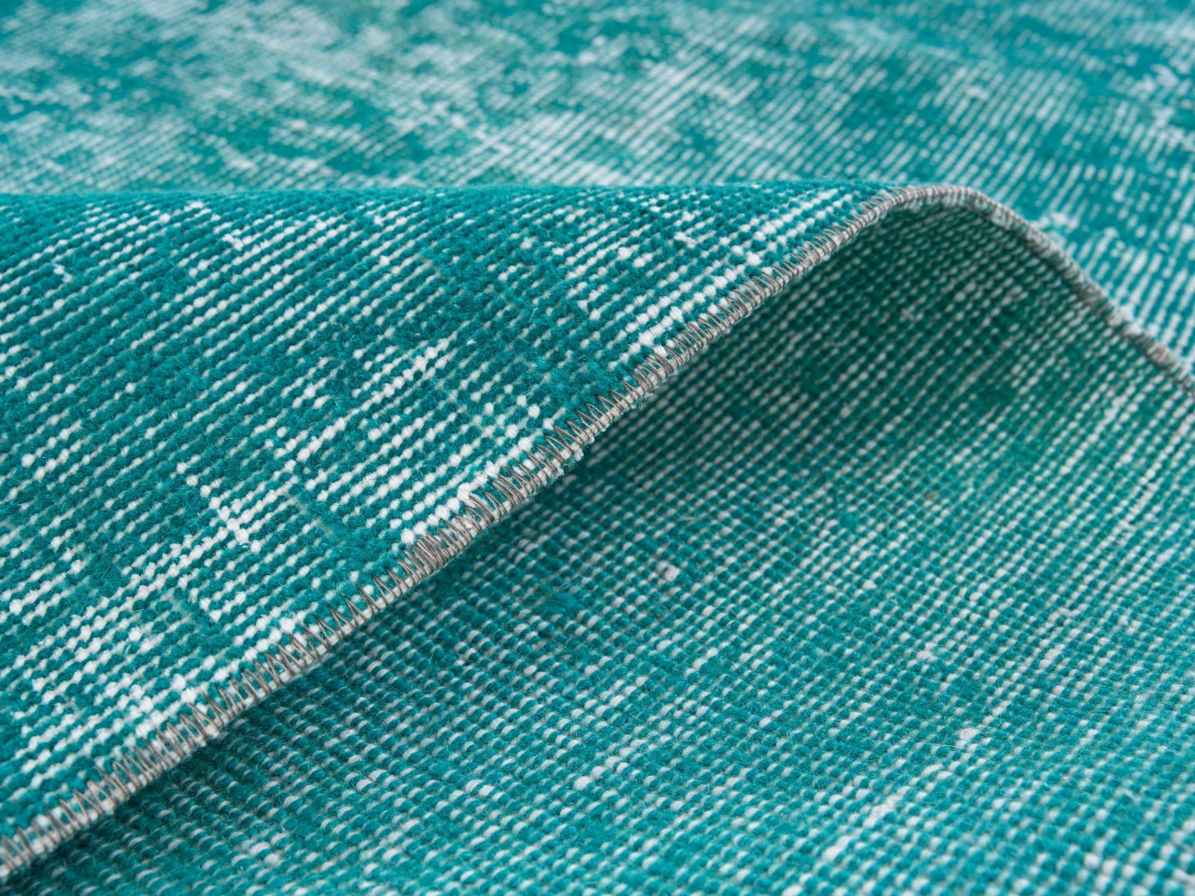 Turkish Isparta area rug in turquoise and off-white, view 9 of 10
