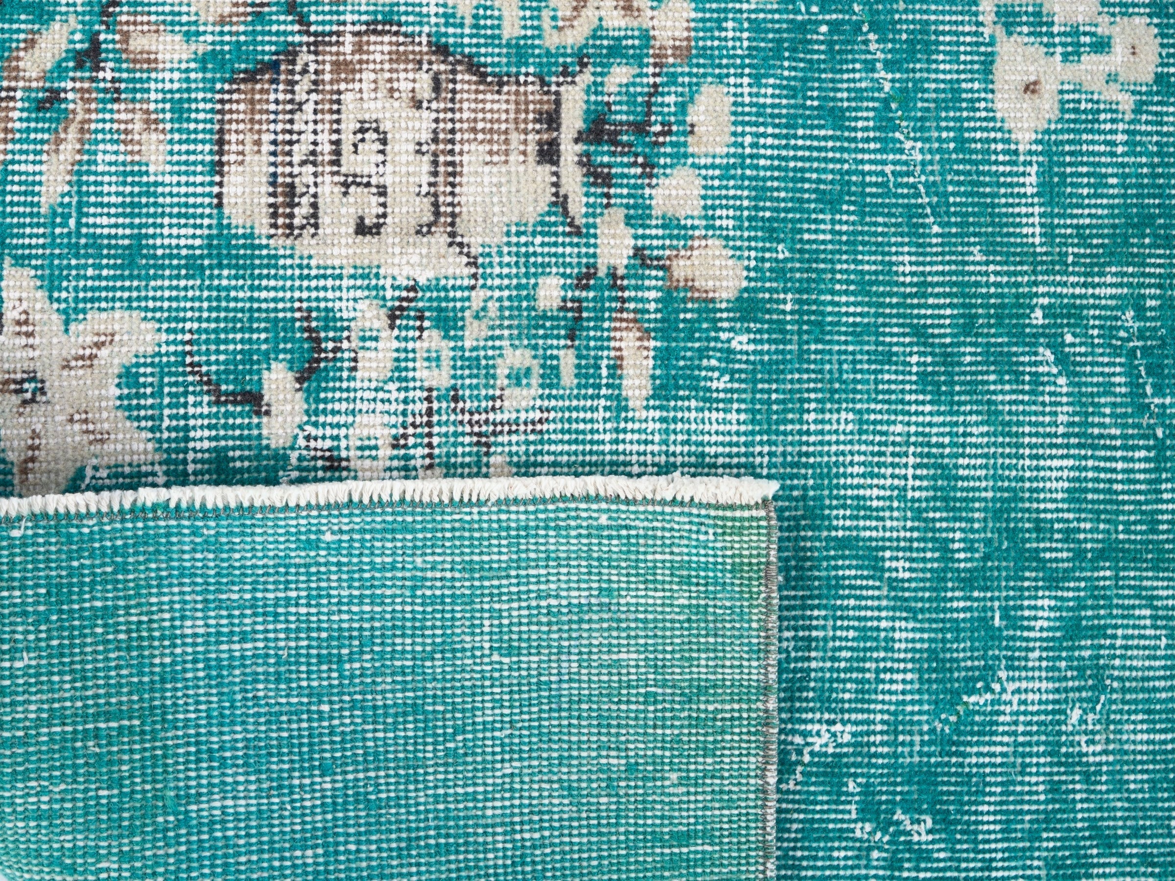Turkish Isparta area rug in turquoise and off-white, view 10 of 10