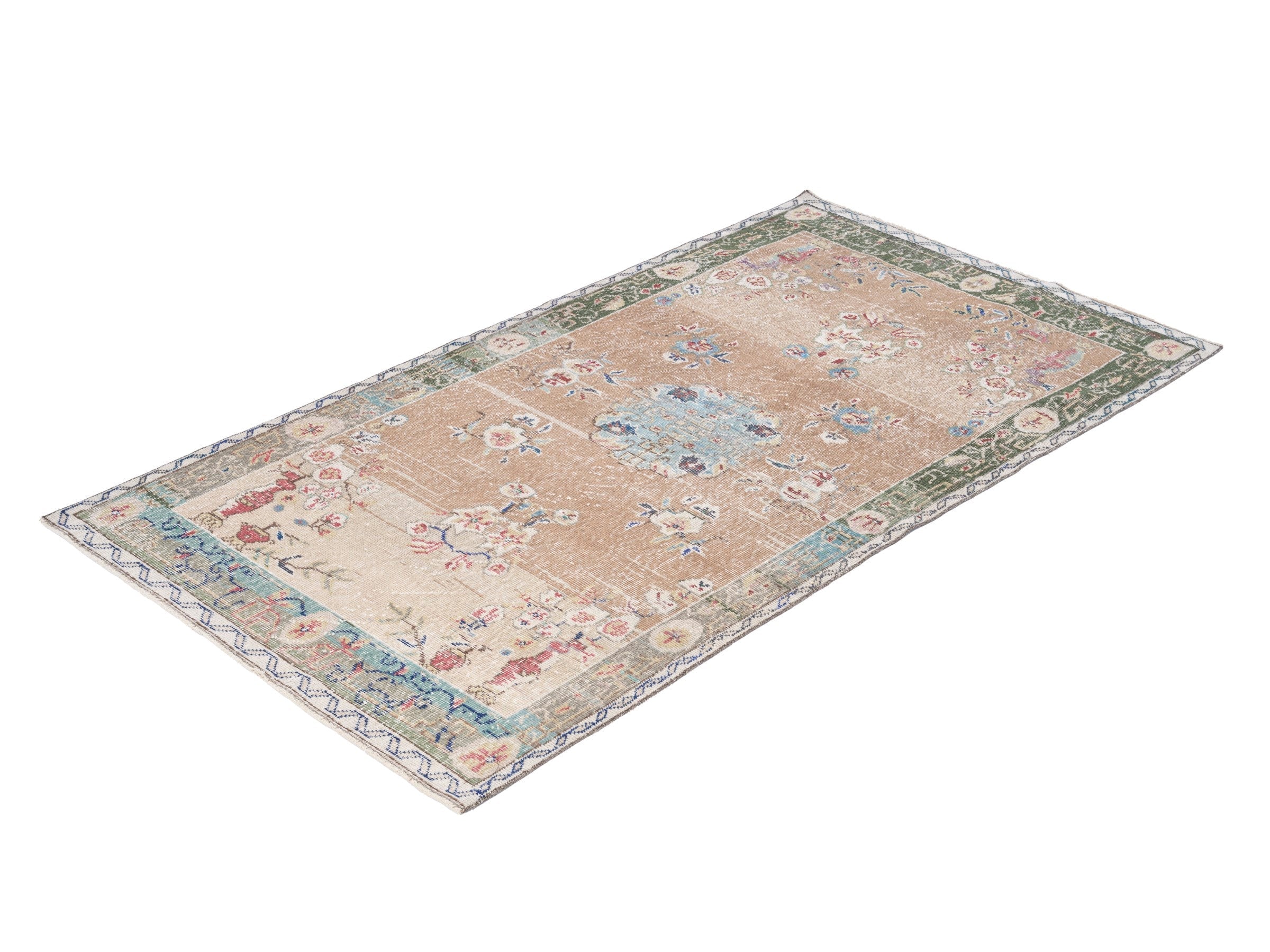 Turkish Isparta area rug in beige and sage, view 3 of 10