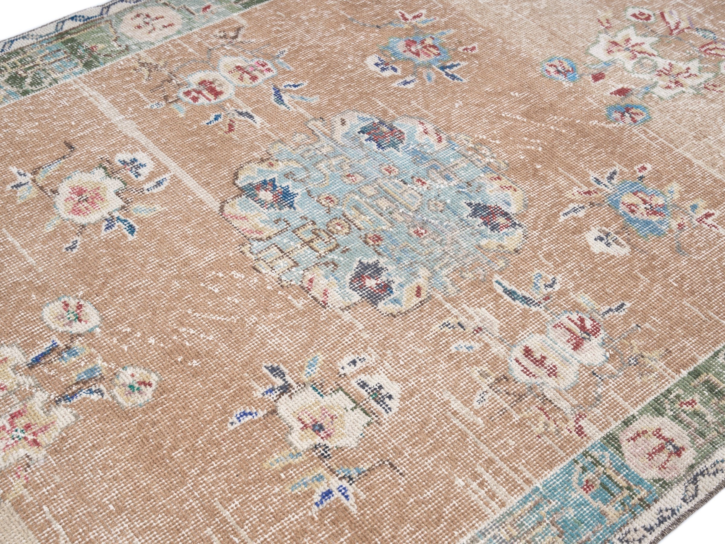 Turkish Isparta area rug in beige and sage, view 5 of 10