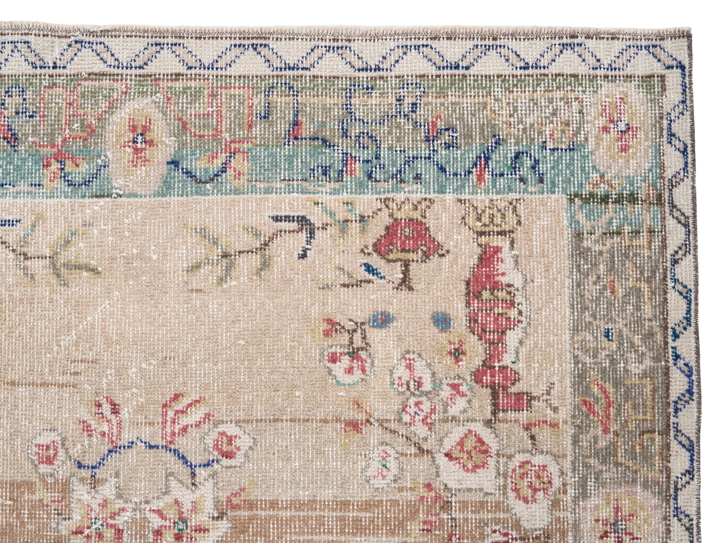Turkish Isparta area rug in beige and sage, view 8 of 10