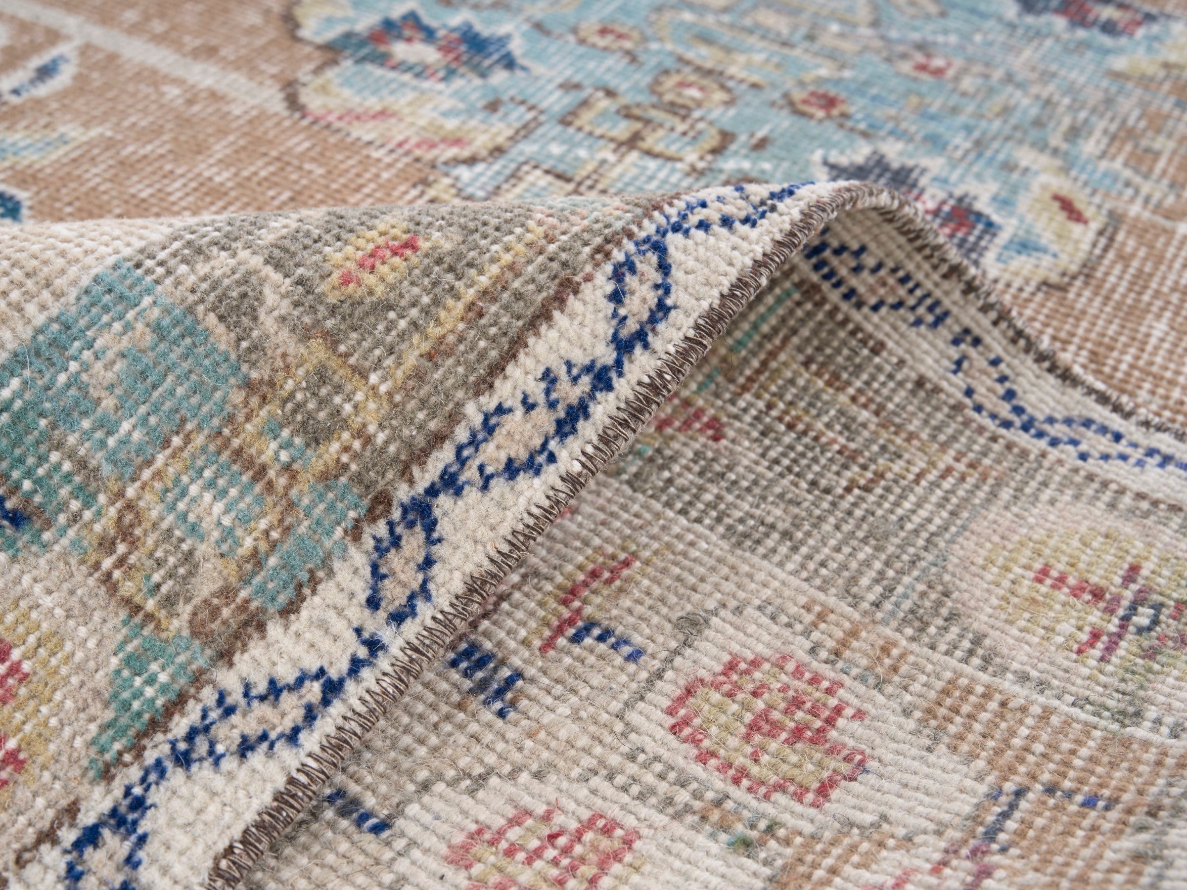 Turkish Isparta area rug in beige and sage, view 9 of 10