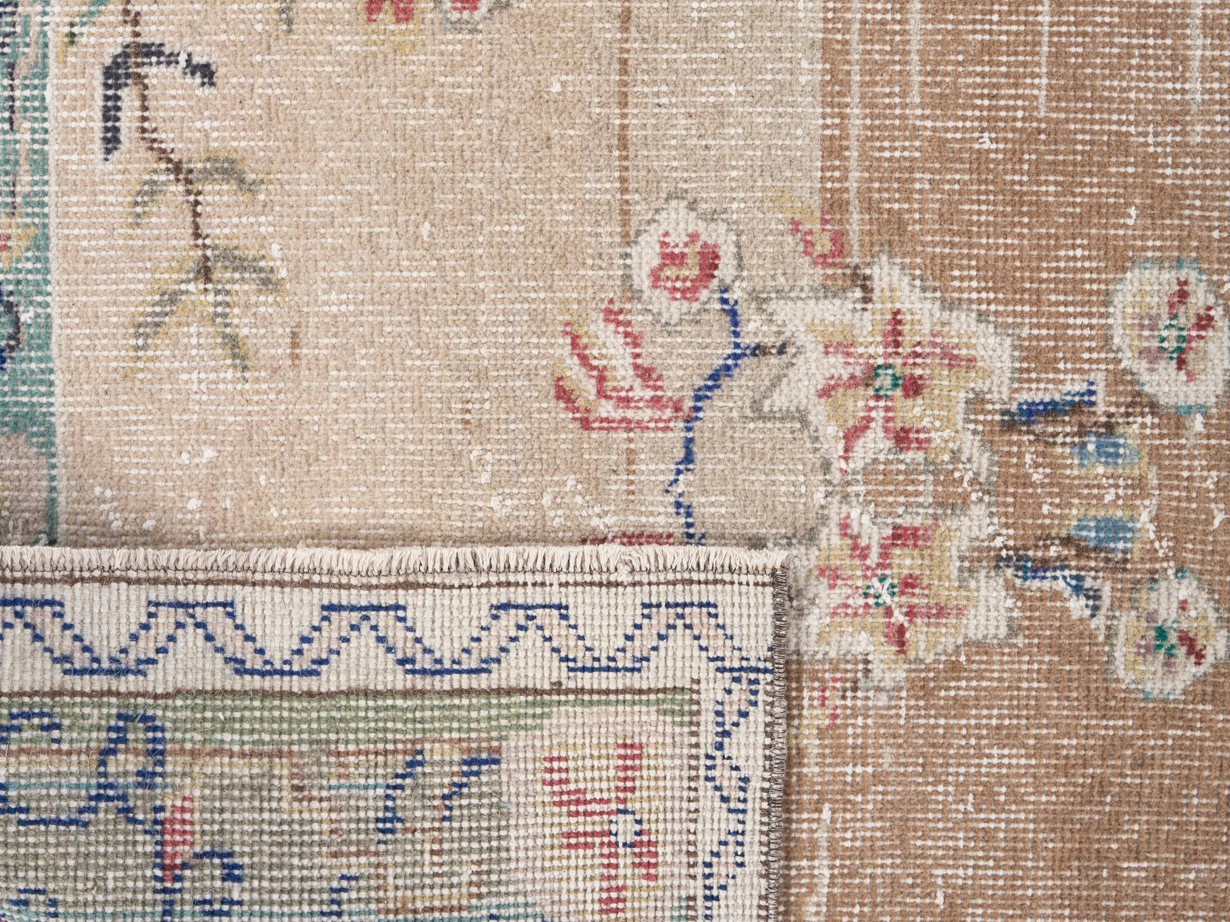 Turkish Isparta area rug in beige and sage, view 10 of 10