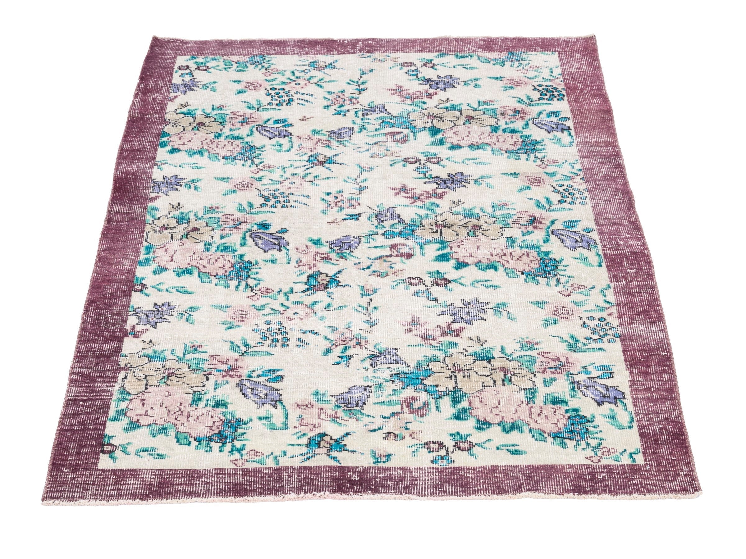 Turkish Isparta area rug in cream and dusty rose, view 2 of 10