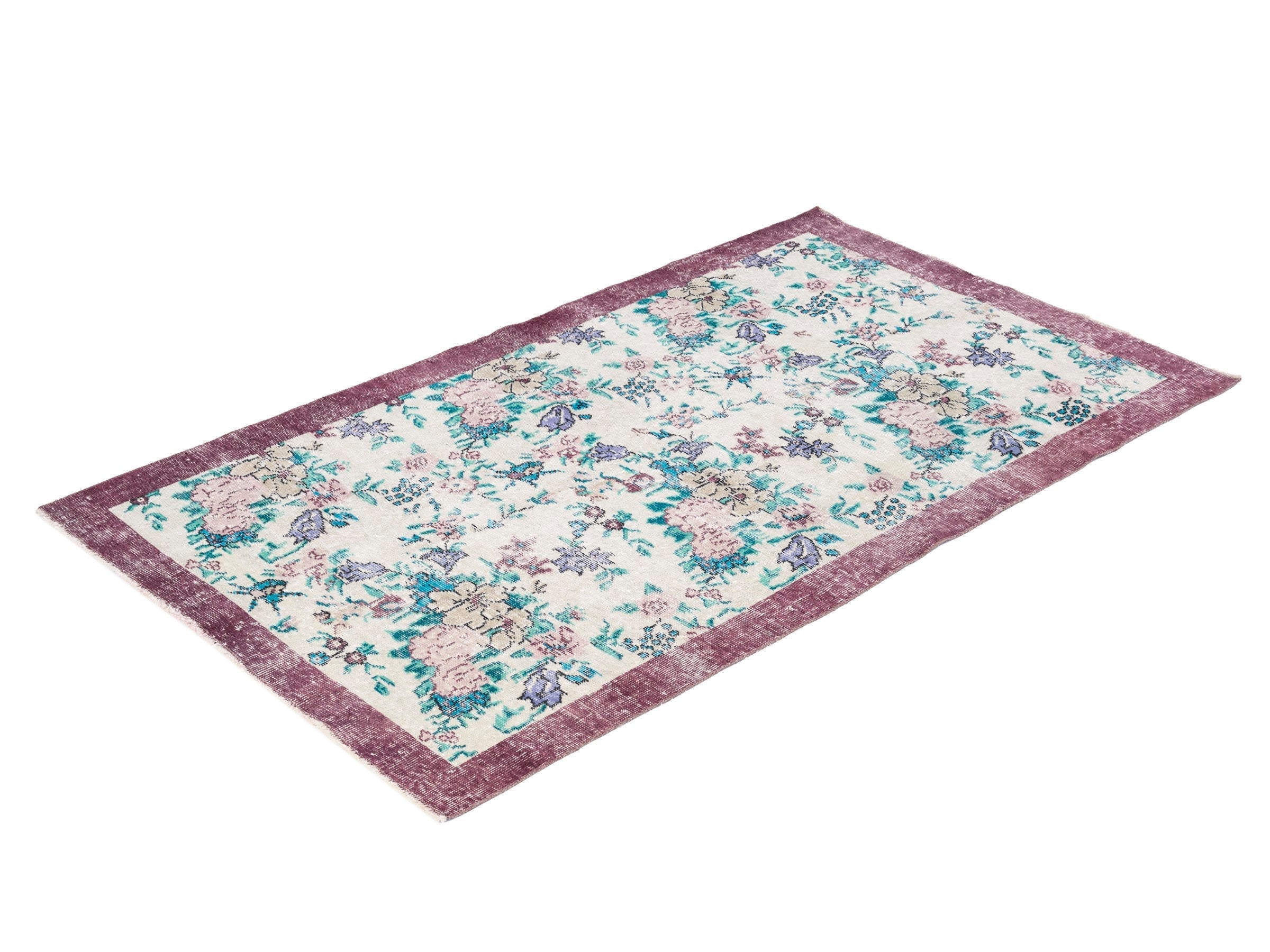 Turkish Isparta area rug in cream and dusty rose, view 3 of 10